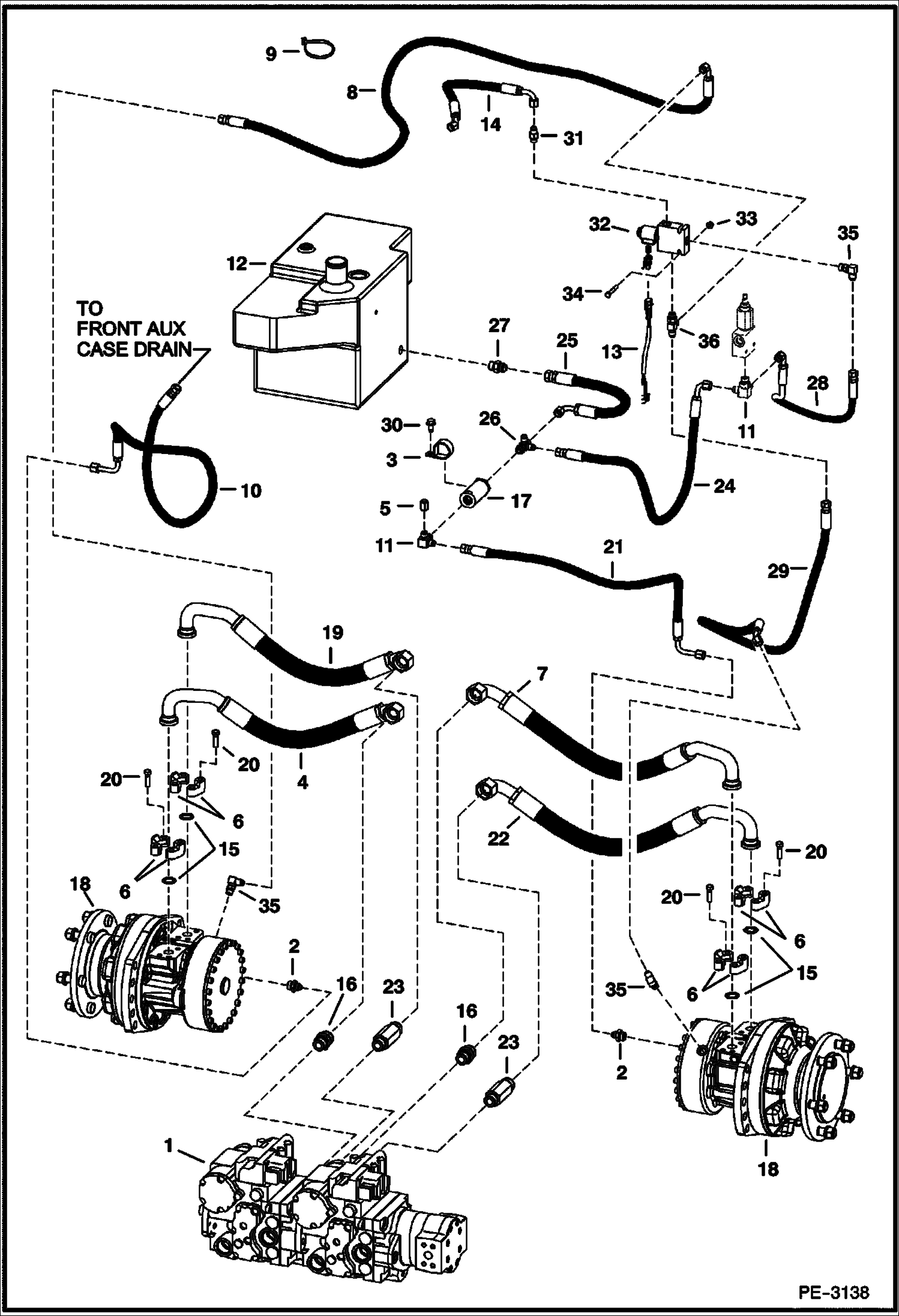 Схема запчастей Bobcat T-Series - HYDROSTATIC CIRCUITRY (W/Motors) (W/SJC) S/N 523111001, 523011001 & Above) (S/N 525611001-12999, 525711001-11999) HYDROSTATIC SYSTEM