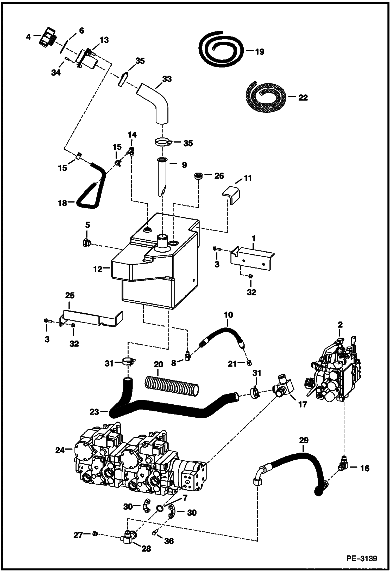 Схема запчастей Bobcat T-Series - HYDROSTATIC CIRCUITRY (W/Tank) (W/SJC) (S/N 521911477, 522011034 & Below) HYDROSTATIC SYSTEM