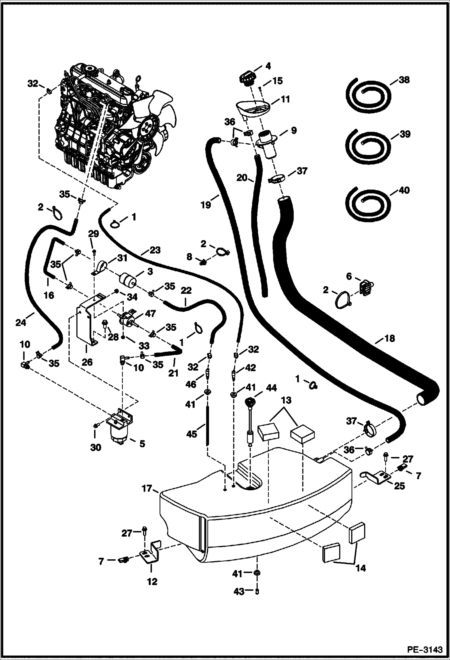 Схема запчастей Bobcat 425 - FUEL SYSTEM (S/N (425) A1HW11685 & Below, (428) A52011286 & Below) POWER UNIT