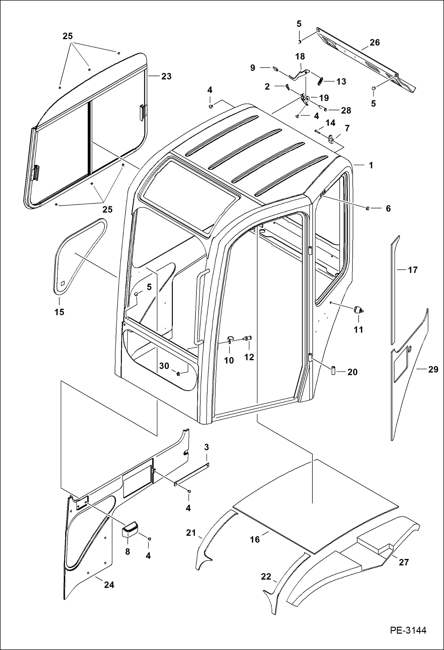 Схема запчастей Bobcat 425 - OPERATOR CAB (RH Window & Insulation) MAIN FRAME