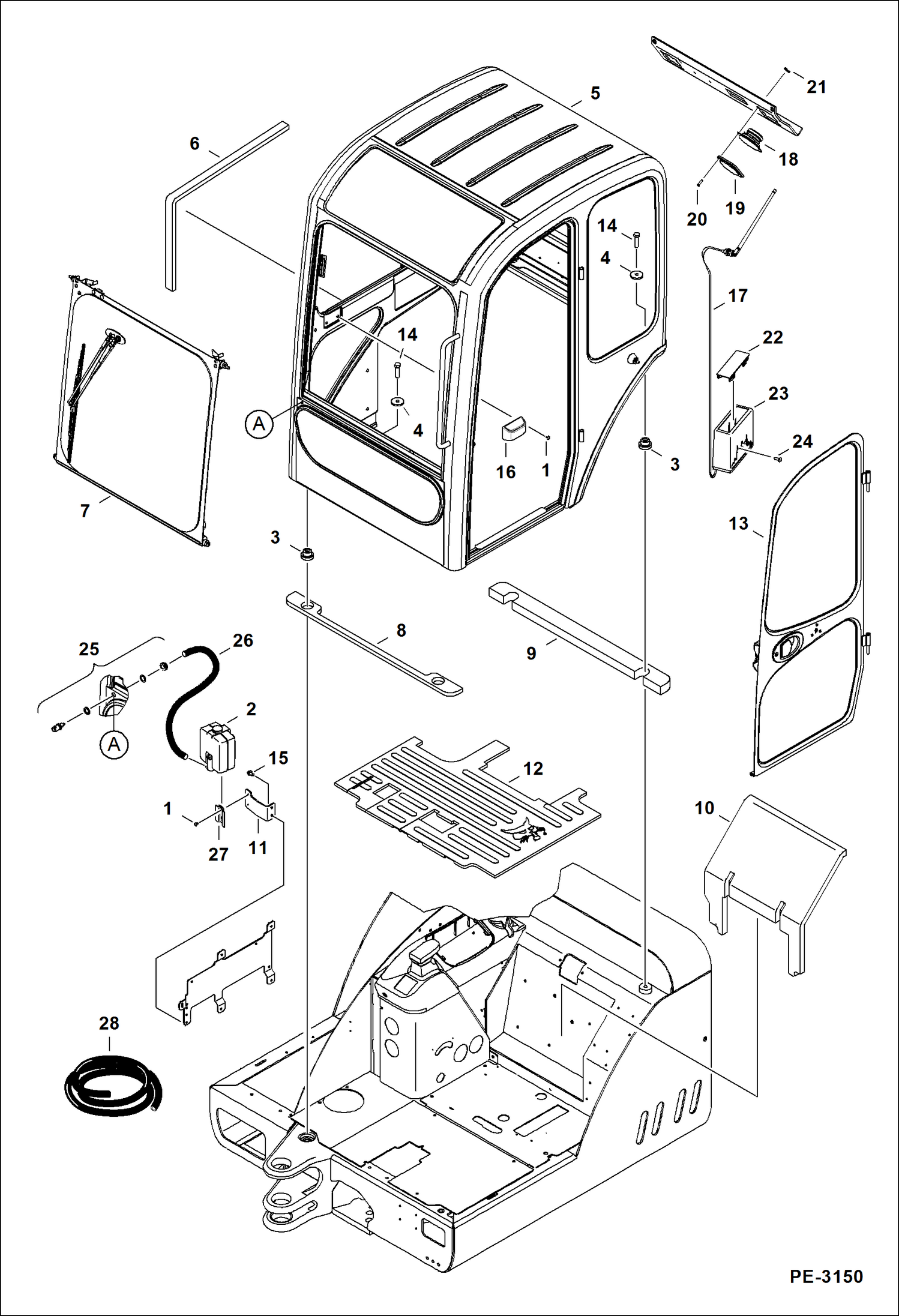 Схема запчастей Bobcat 325 - OPERATOR CAB (Mounting, Front Window, Door) (Radio Ready) MAIN FRAME