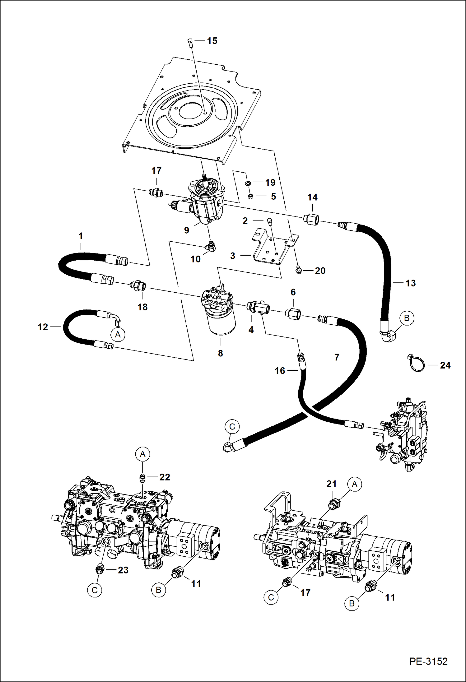 Схема запчастей Bobcat A-Series - HYDROSTATIC CIRCUITRY (W/Cooling Fan Motor) (W/Cooling Upgrade) (S/N 539911675 - 39999, 540011361 - 39999) HYDROSTATIC SYSTEM