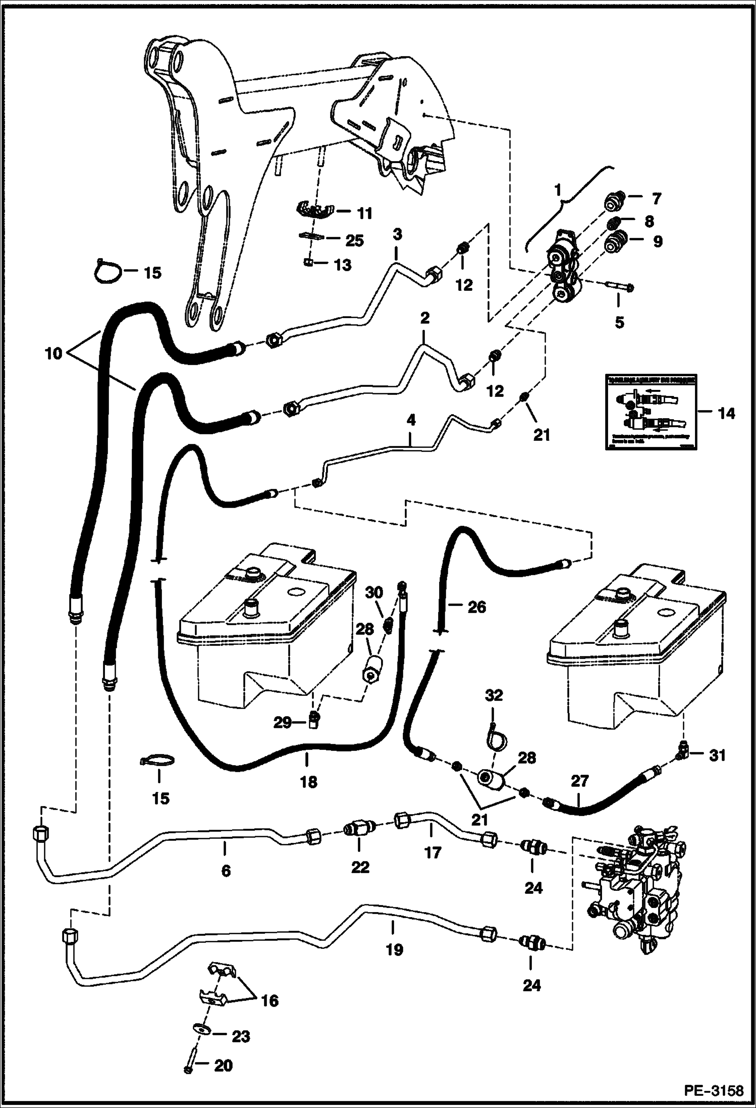 Схема запчастей Bobcat S-Series - AUXILIARY HYDRAULICS (W/ Pressure Relief Coupler Block) HYDRAULIC SYSTEM