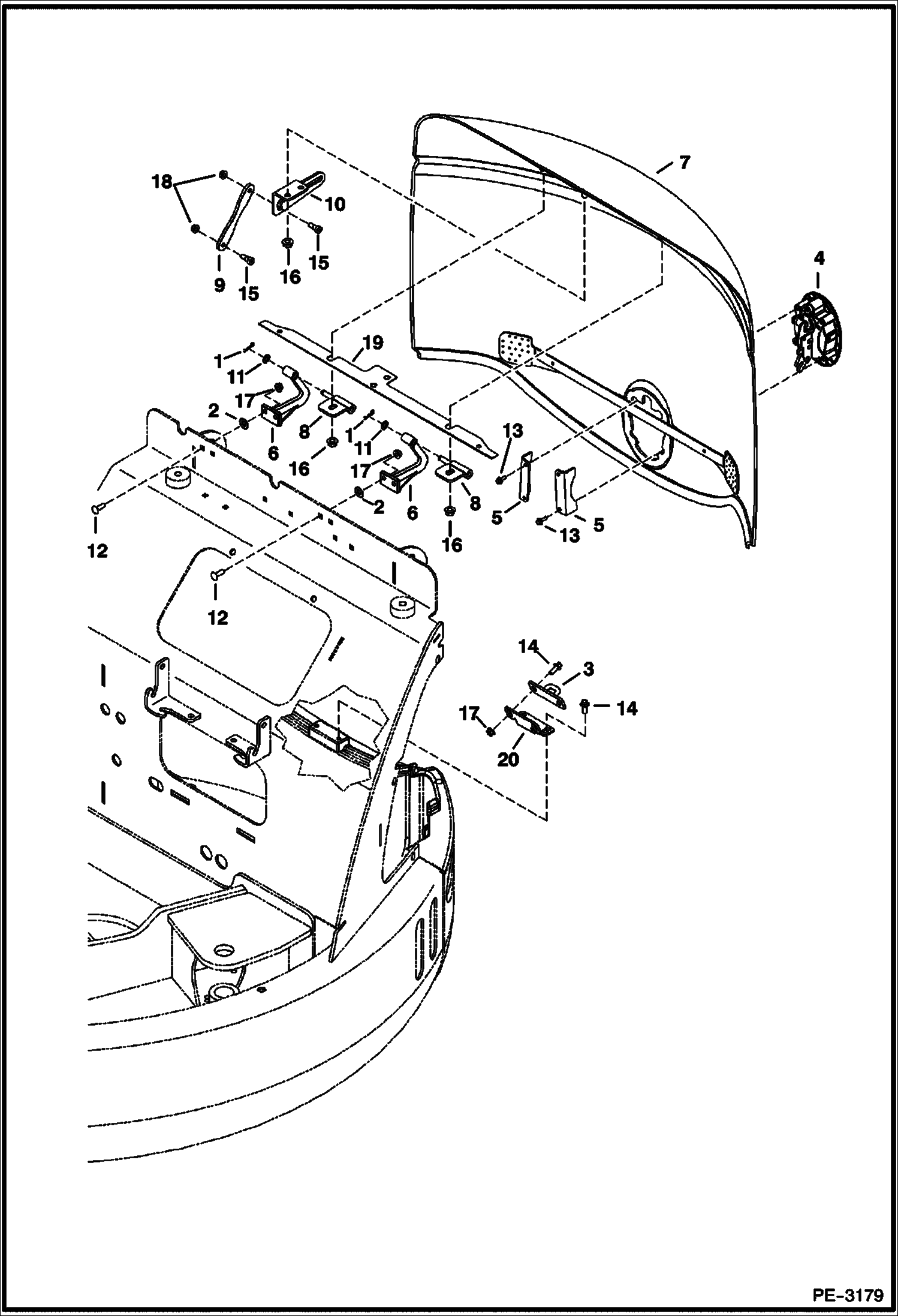 Схема запчастей Bobcat 428 - TAILGATE MAIN FRAME