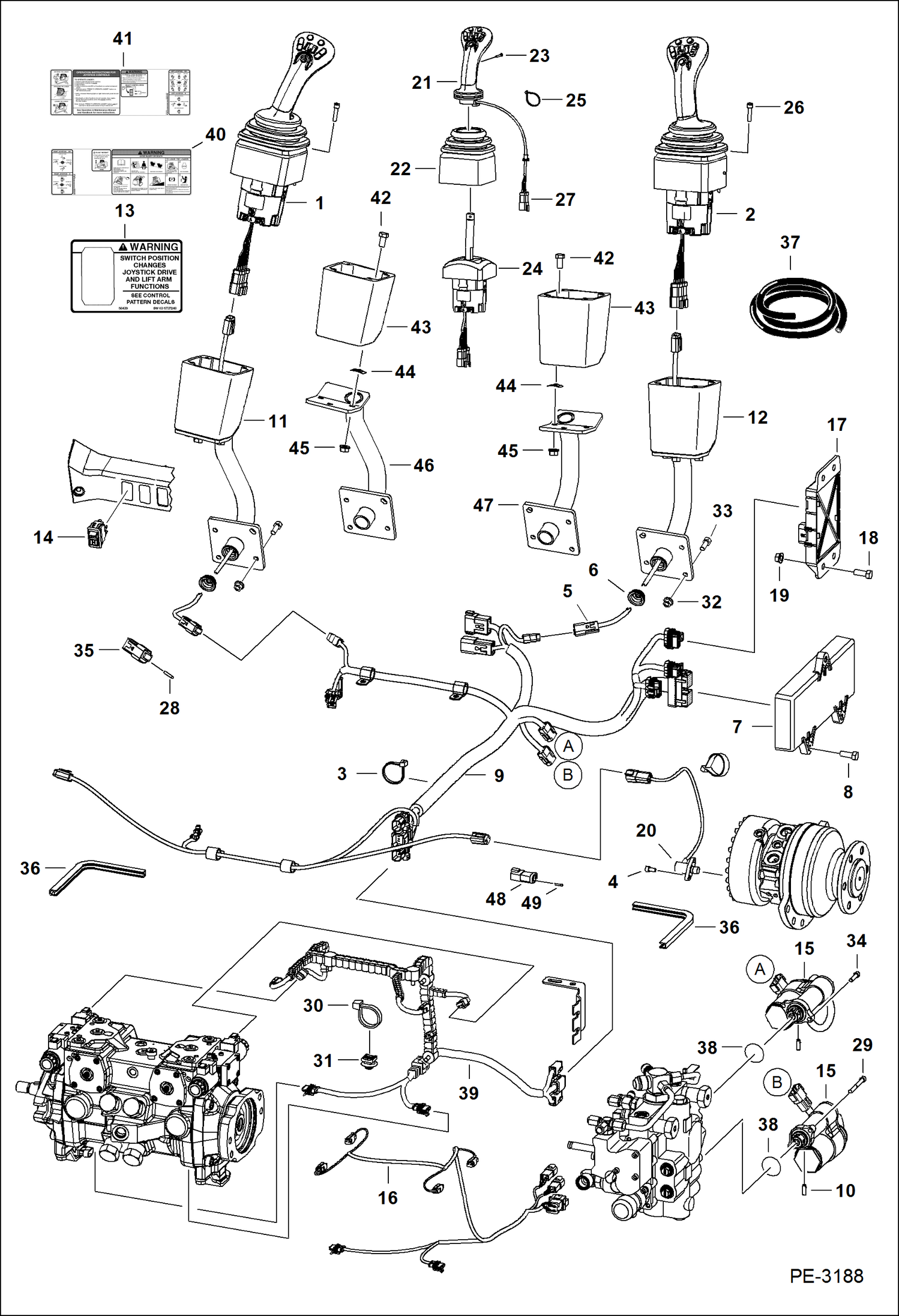 Схема запчастей Bobcat T-Series - CONTROLS ELECTRICAL (Selectable Joystick Controls) (S/N 531411693-59999, 531511109-59999) ELECTRICAL SYSTEM