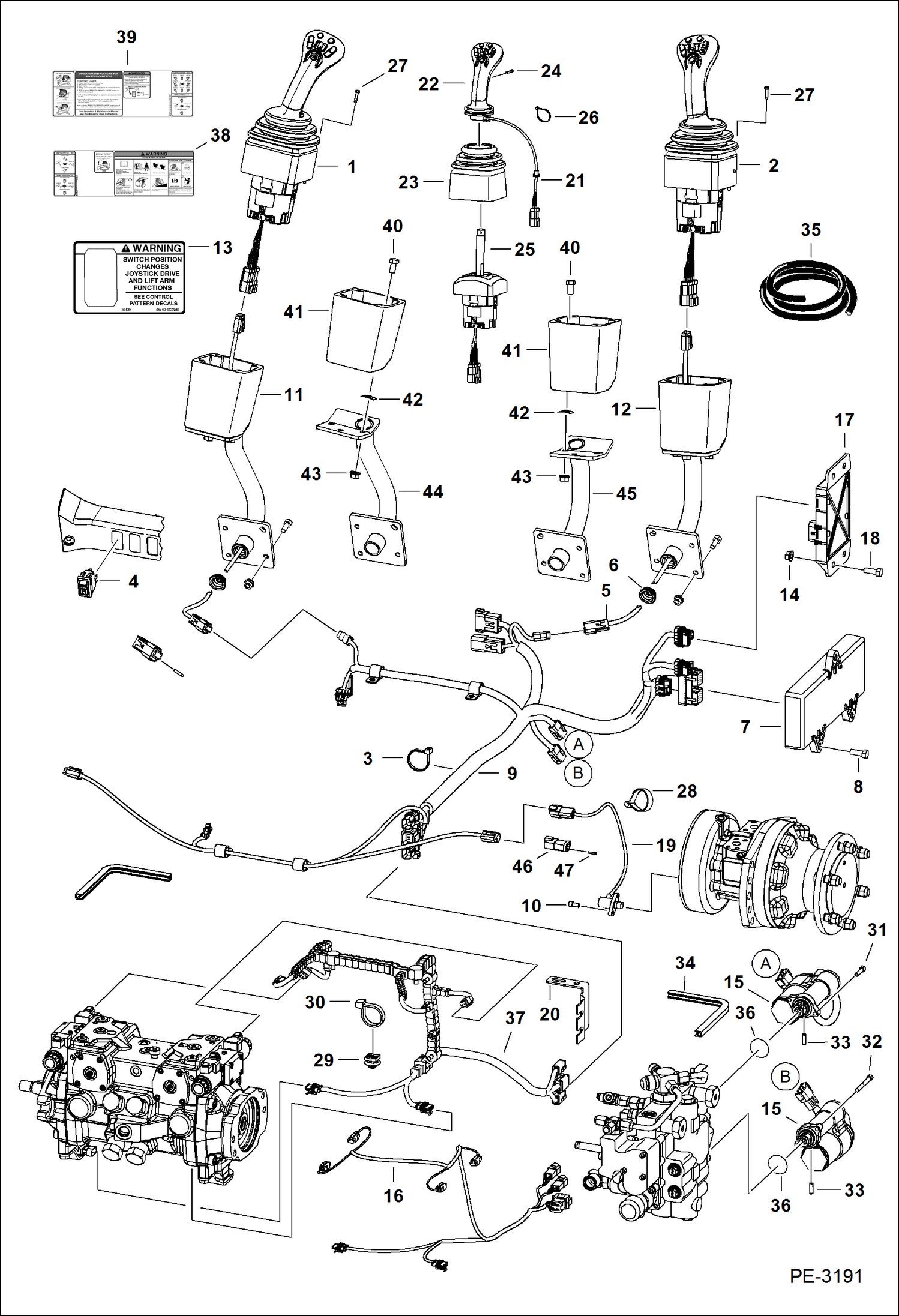 Схема запчастей Bobcat T-Series - CONTROLS ELECTRICAL (Selectable Joystick Controls) (S/N 531812347 & Above, 531911085 & Above) ELECTRICAL SYSTEM