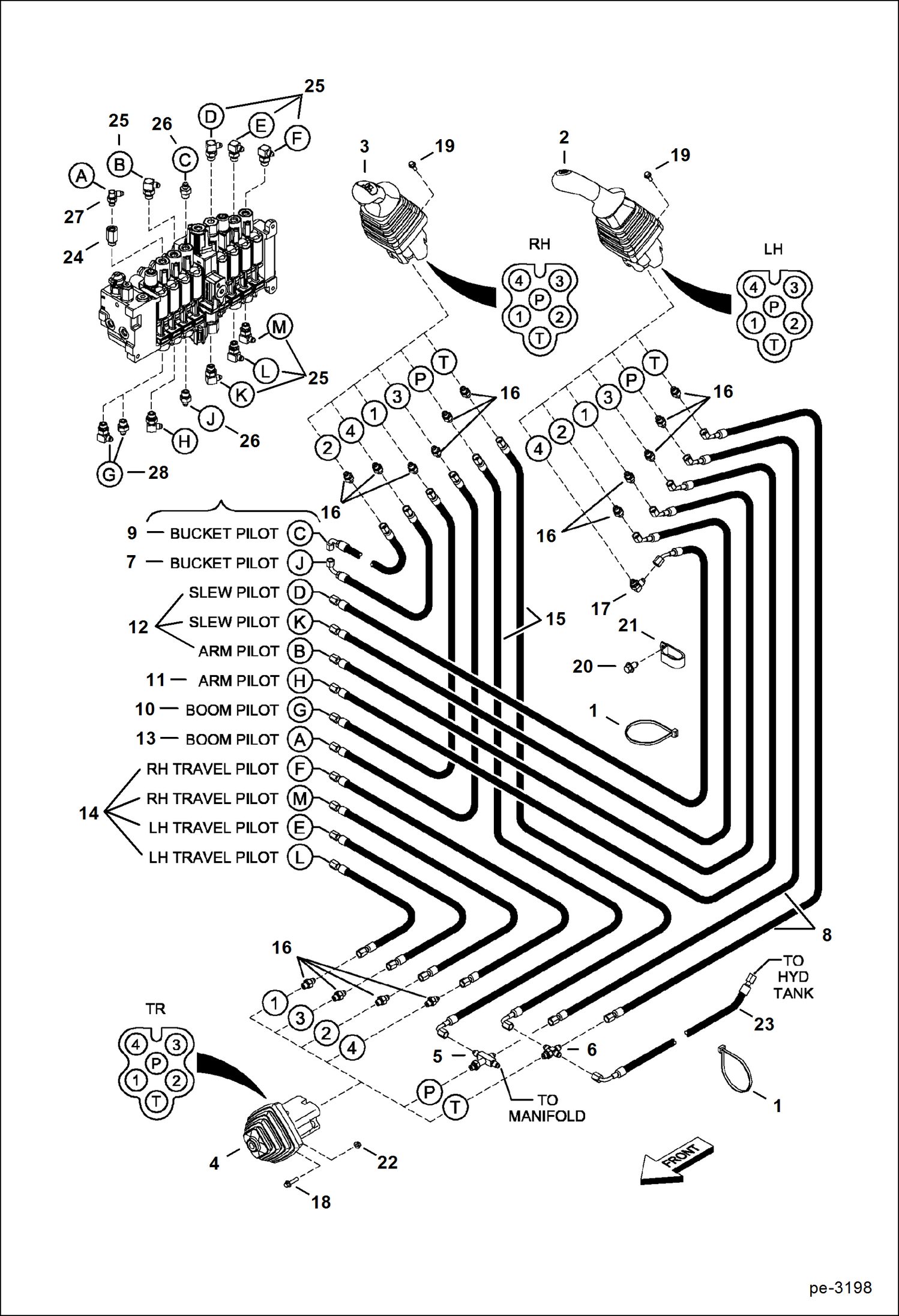 Схема запчастей Bobcat 331 - HYDRAULIC CIRCUITRY (Pilot) (331) 234316877 & Above, (331E) 234413319 & Above, (334) 234515533 & Above HYDRAULIC SYSTEM