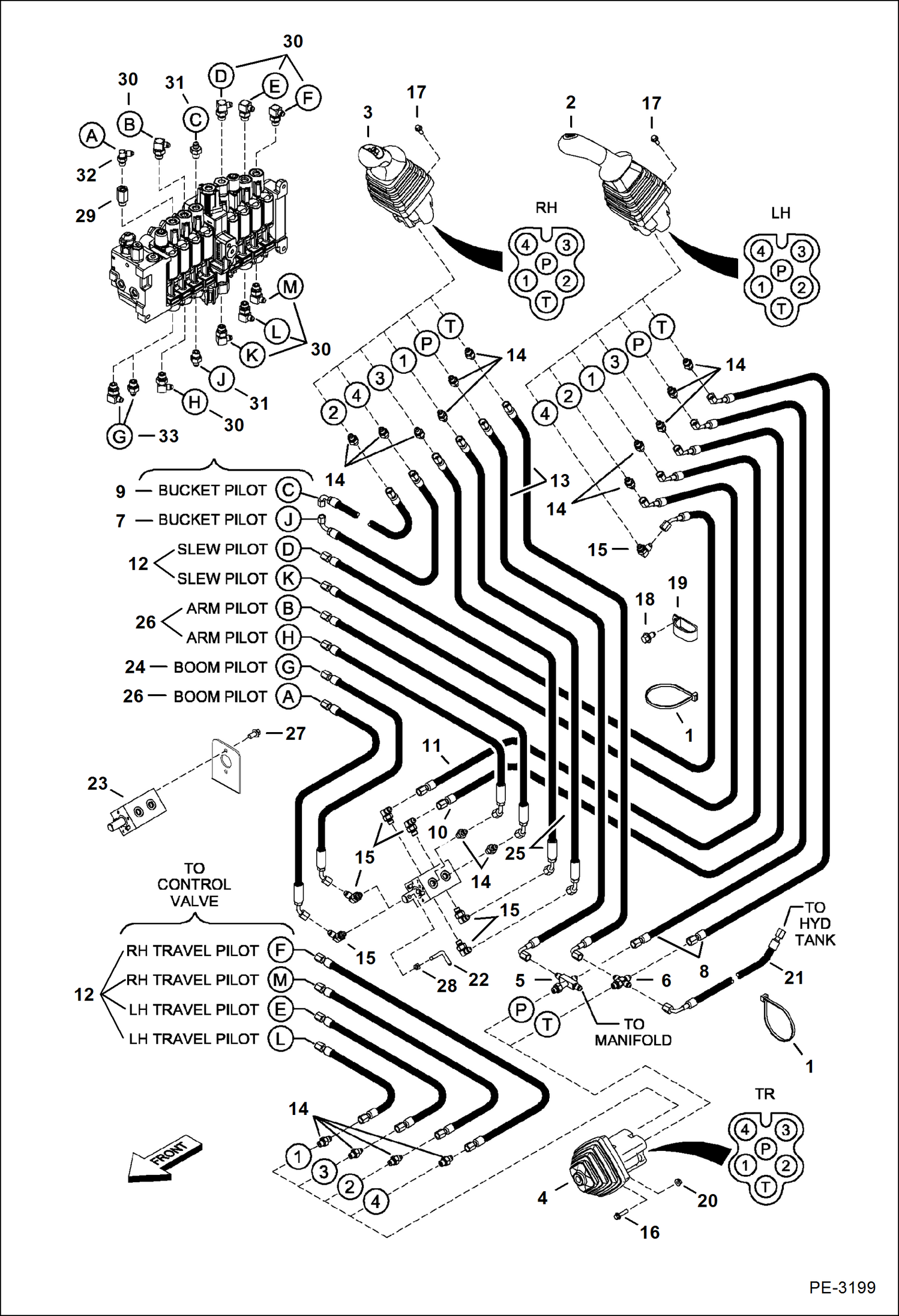 Схема запчастей Bobcat 331 - HYDRAULIC CIRCUITRY (Pilot ISO/STD) (S/N) (331) 234316877 & Above, (331E) 234413319 & Above, (334) 234515533 & Above HYDRAULIC SYSTEM