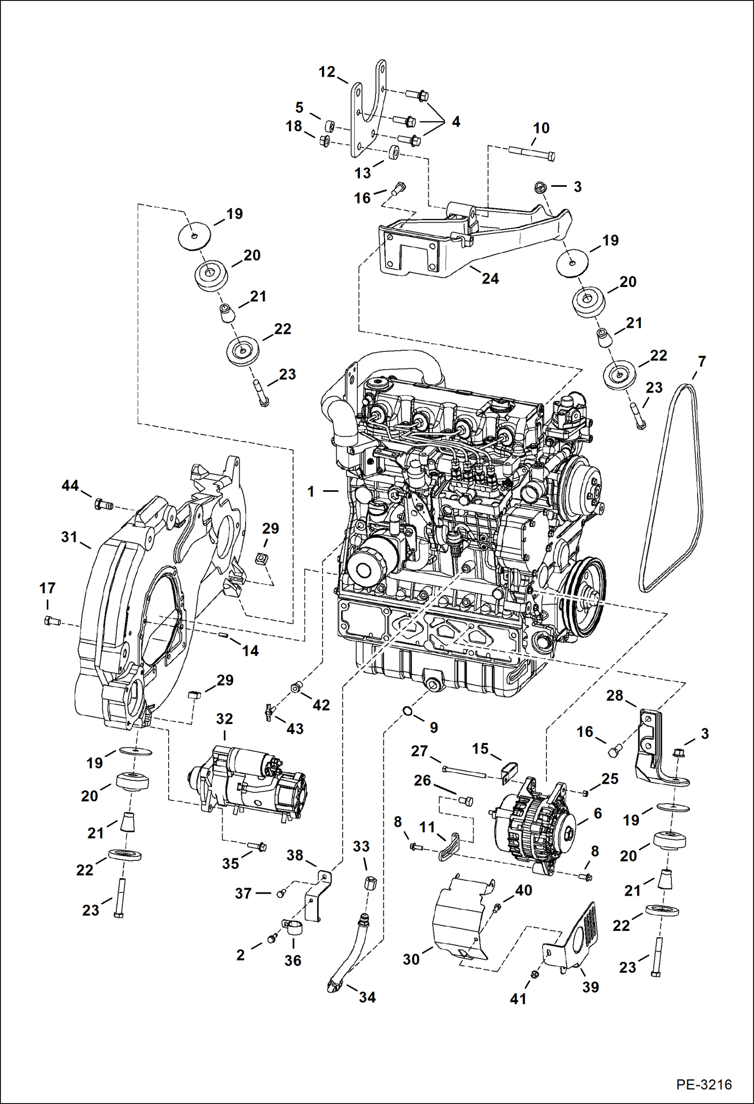 Схема запчастей Bobcat S-Series - ENGINE & ATTACHING PARTS (Engine Mounts) (S/N A02040247 & Below) POWER UNIT