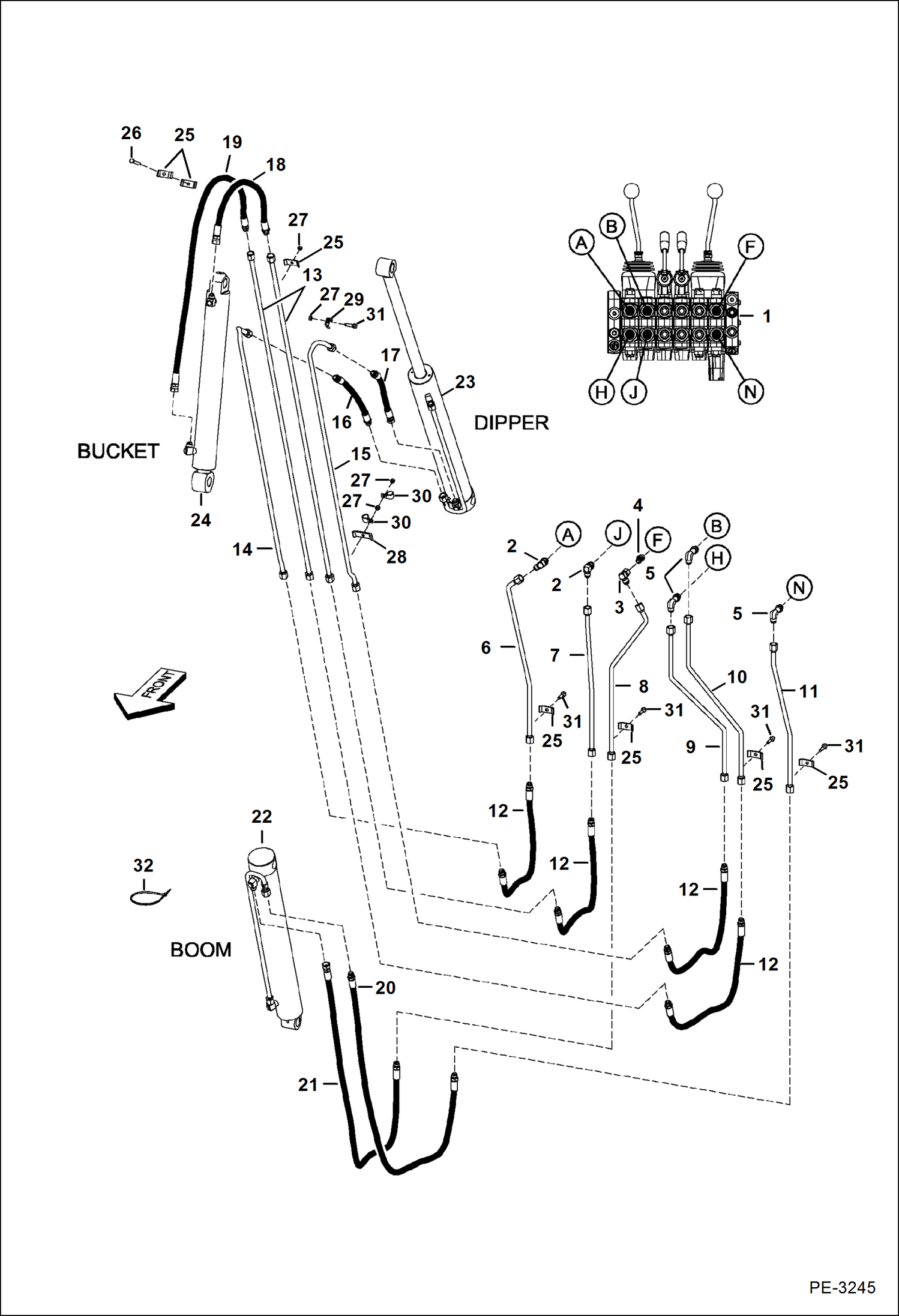 Схема запчастей Bobcat BACKHOE - BACKHOE (Boom Hydraulic Circuitry) (W/8 Sections) (8811 A558) 811/8811 BACKHOE