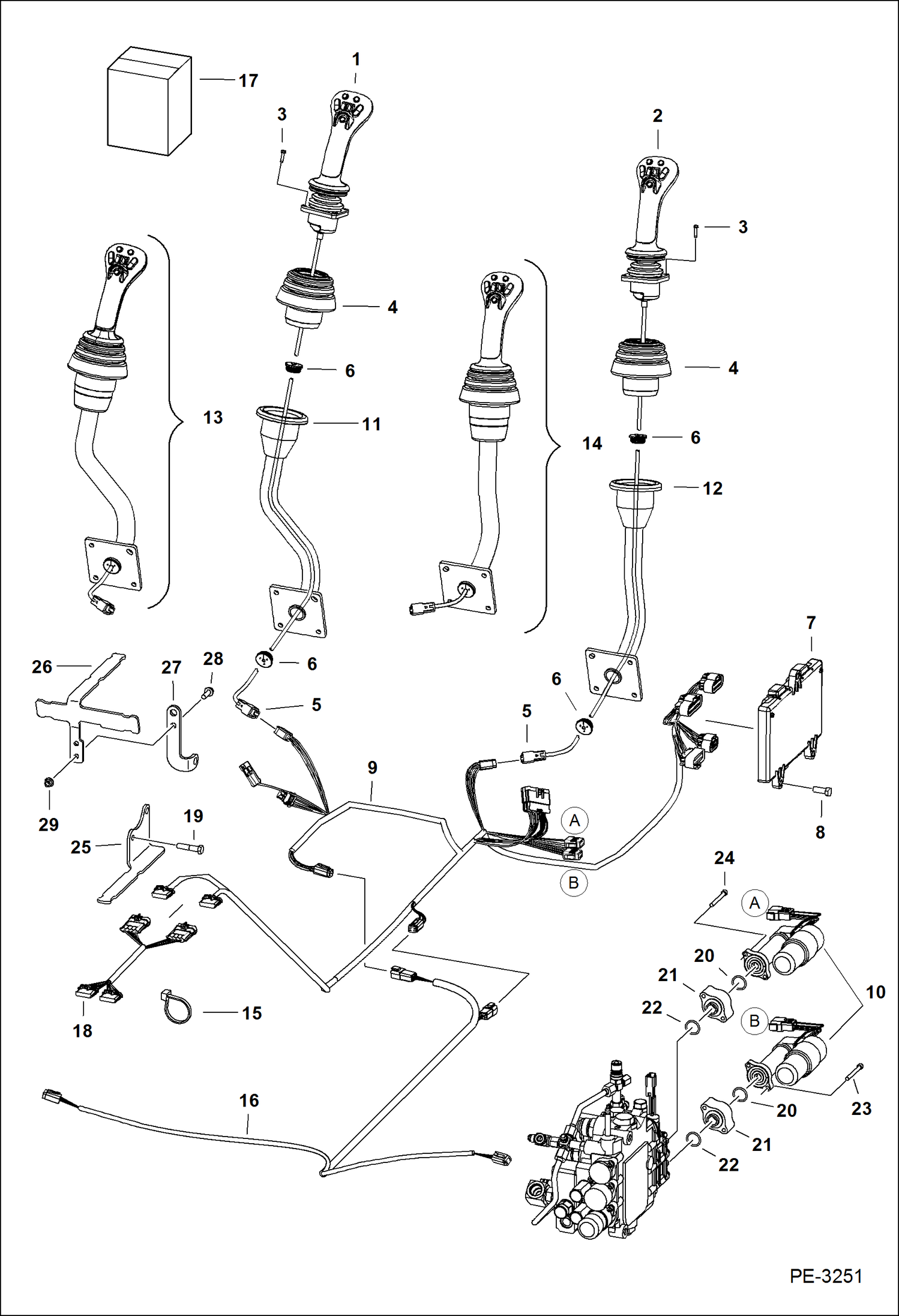 Схема запчастей Bobcat T-Series - CONTROLS ELECTRICAL (Selectable Joystick Controls) (S/N 5231 11001-99999, 5230 11001-99999) (S/N 525611001 - 12999, 525711001 - 11999) ELECTRICAL SYSTEM