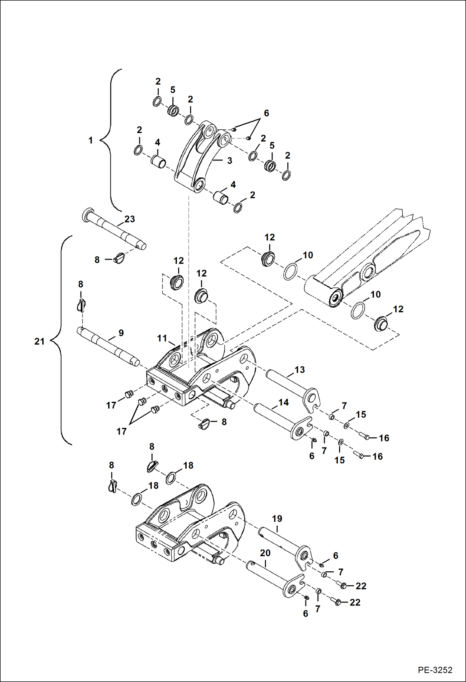 Схема запчастей Bobcat 329 - BUCKET LINK & X-CHANGE WORK EQUIPMENT