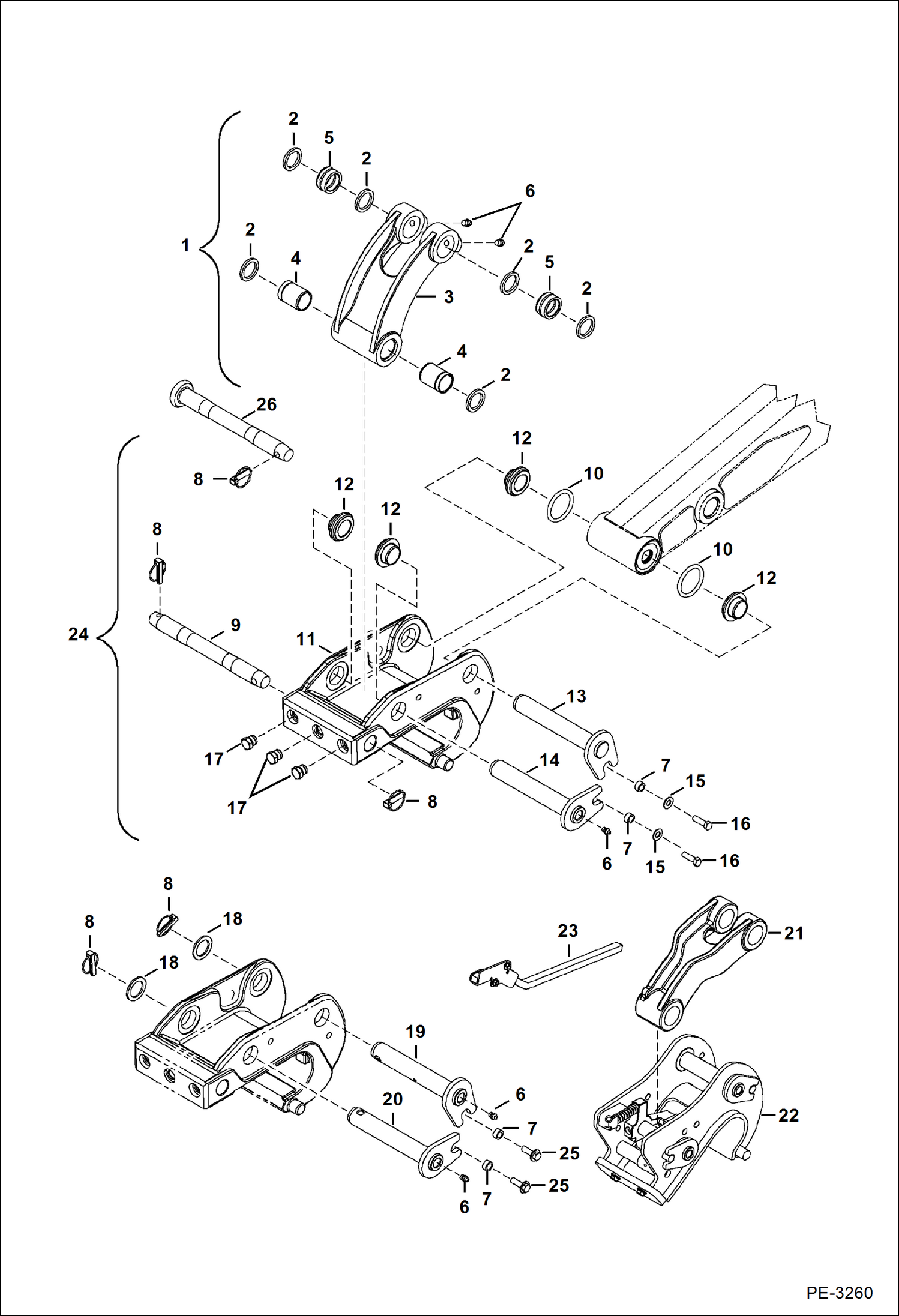 Схема запчастей Bobcat 325 - BUCKET LINK & X-CHANGE WORK EQUIPMENT