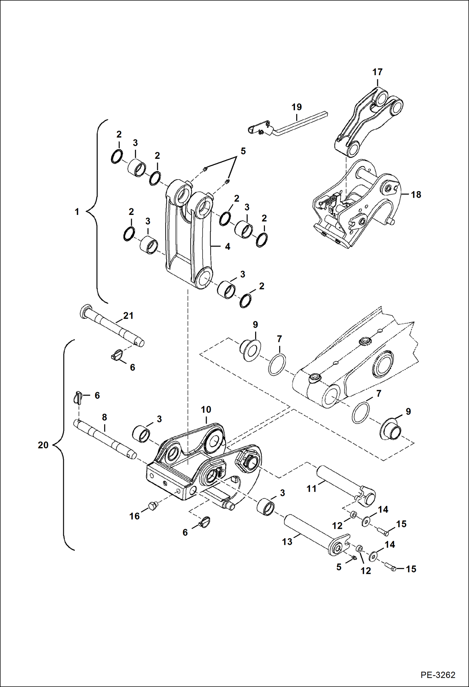 Схема запчастей Bobcat 337 - BUCKET LINK & X-CHANGE WORK EQUIPMENT