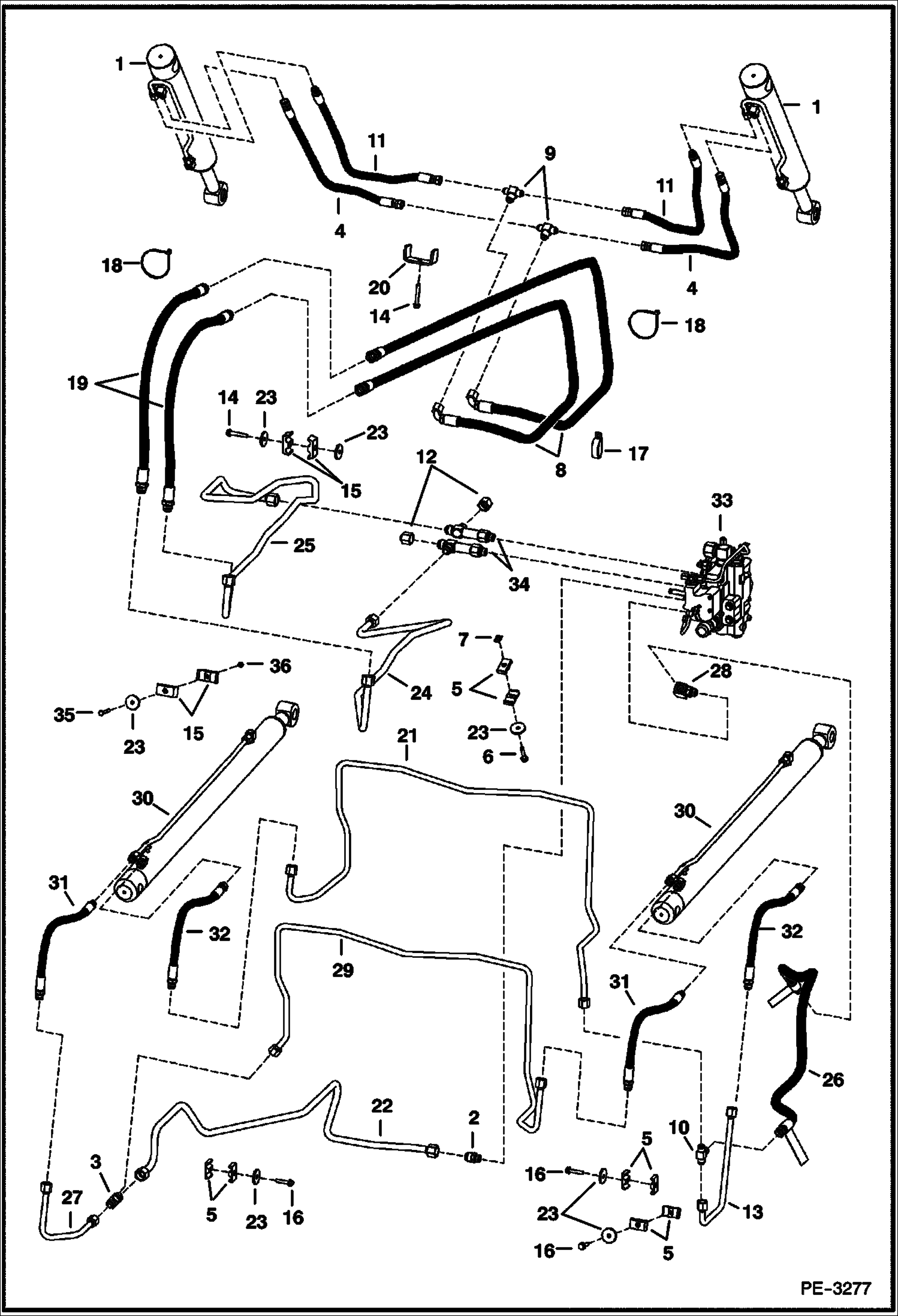 Схема запчастей Bobcat S-Series - HYDRAULIC CIRCUITRY (W/O Bucket Positioning Valve) (W/Cooling Upgrade) (S/N 530713066 & Above, 530811455 & Above) HYDRAULIC SYSTEM