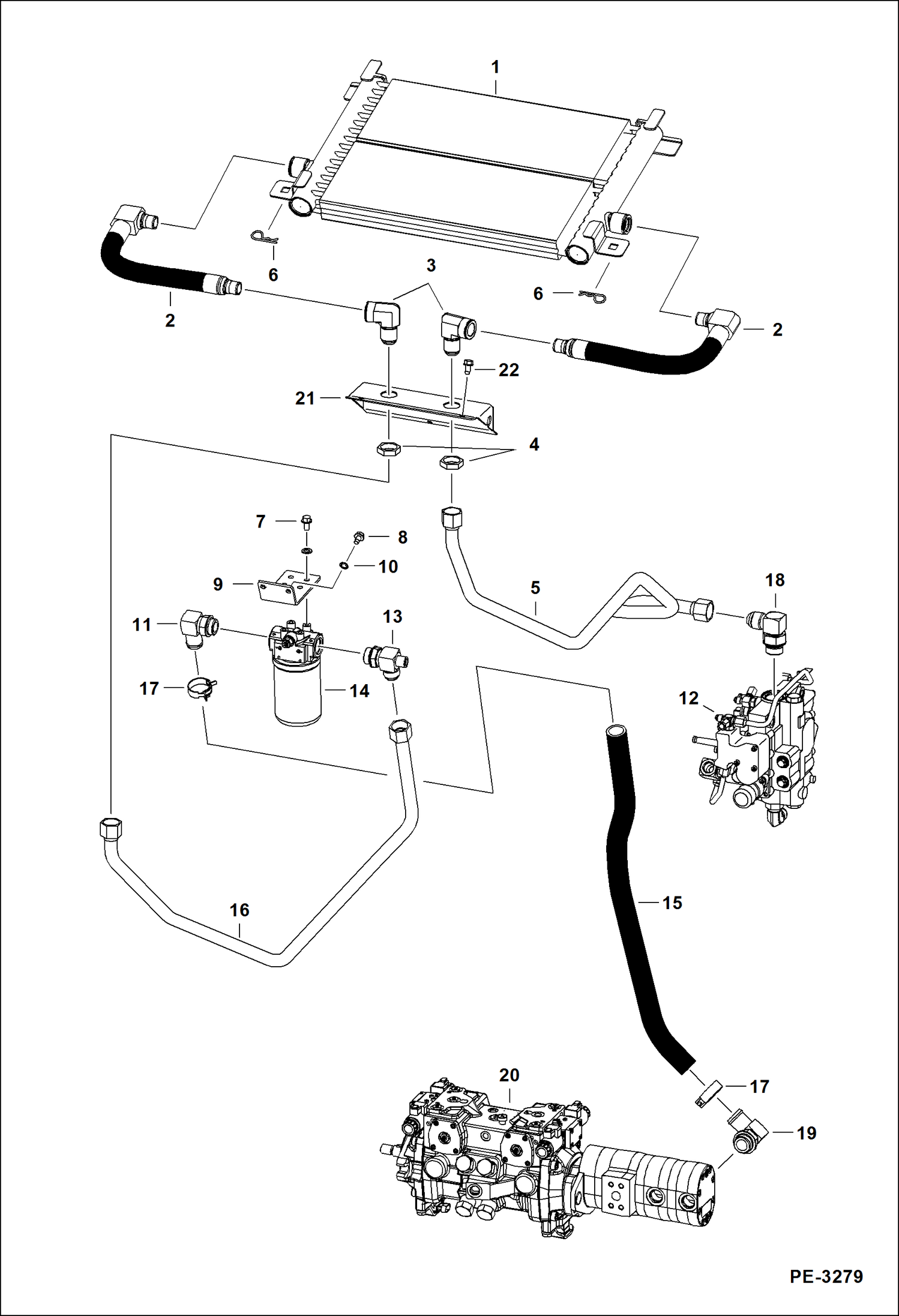 Схема запчастей Bobcat A-Series - HYDROSTATIC CIRCUITRY (W/Cooler) (W/Cooling Upgrade) (S/N 539911675 & Above, 540011361 & Above) HYDROSTATIC SYSTEM