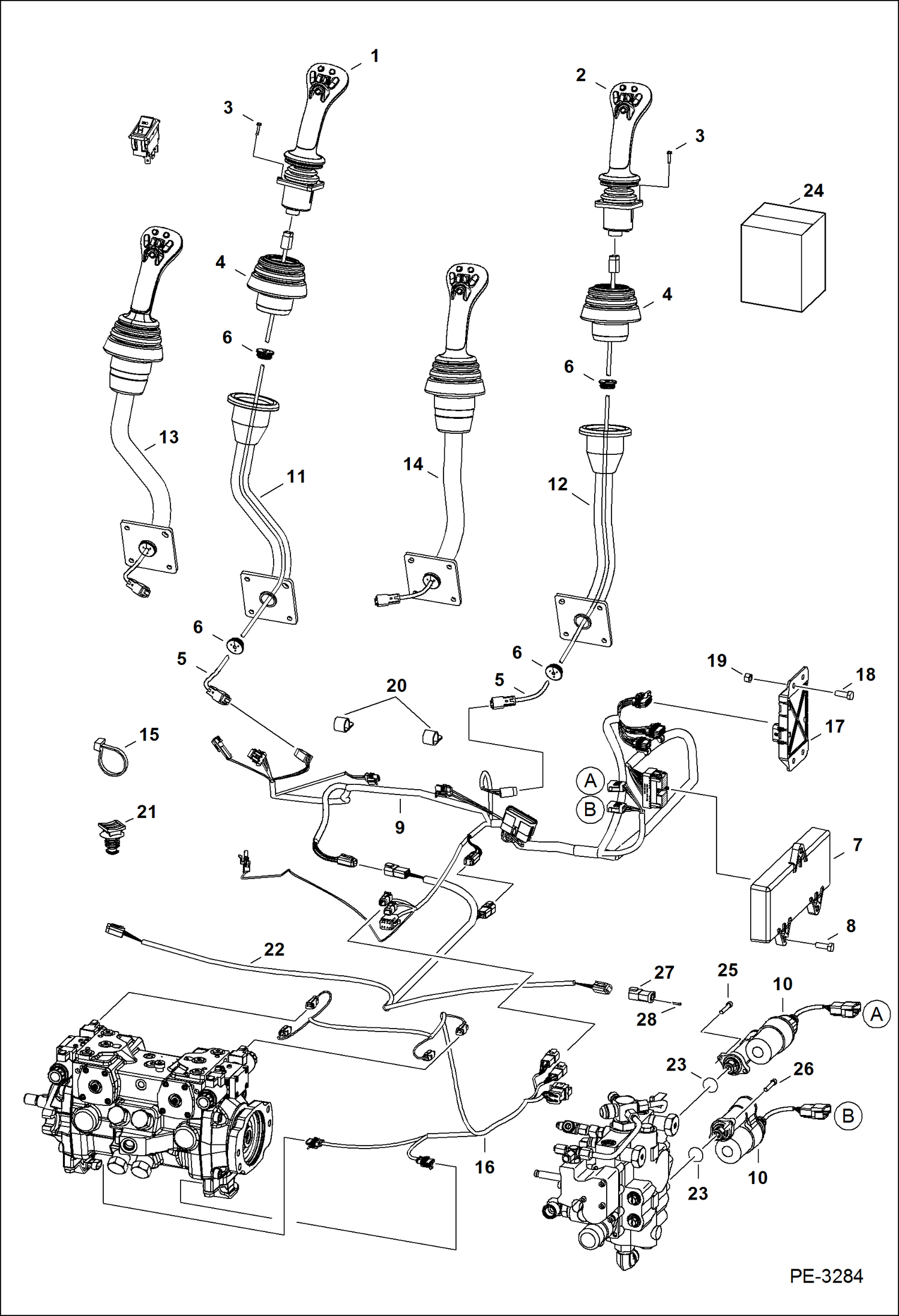 Схема запчастей Bobcat T-Series - CONTROLS ELECTRICAL (Selectable Joystick Controls) (S/N 531811001 - 12346, 531911001 - 11084) ELECTRICAL SYSTEM