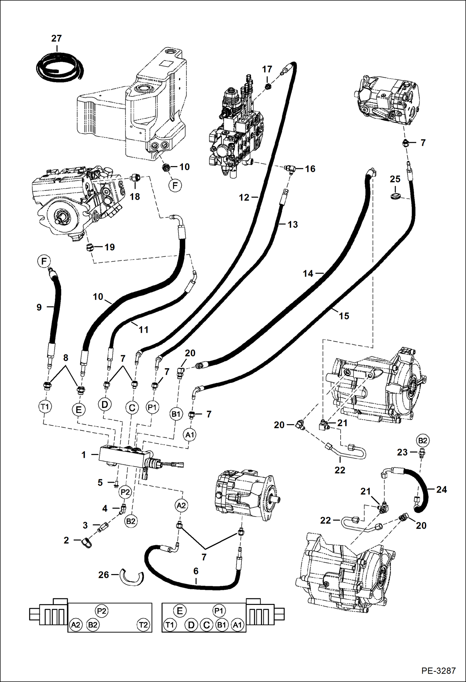 Схема запчастей Bobcat 5600 - HYDRAULIC CIRCUITRY (Pilot) (A0W111001 - 16219) HYDRAULIC SYSTEM