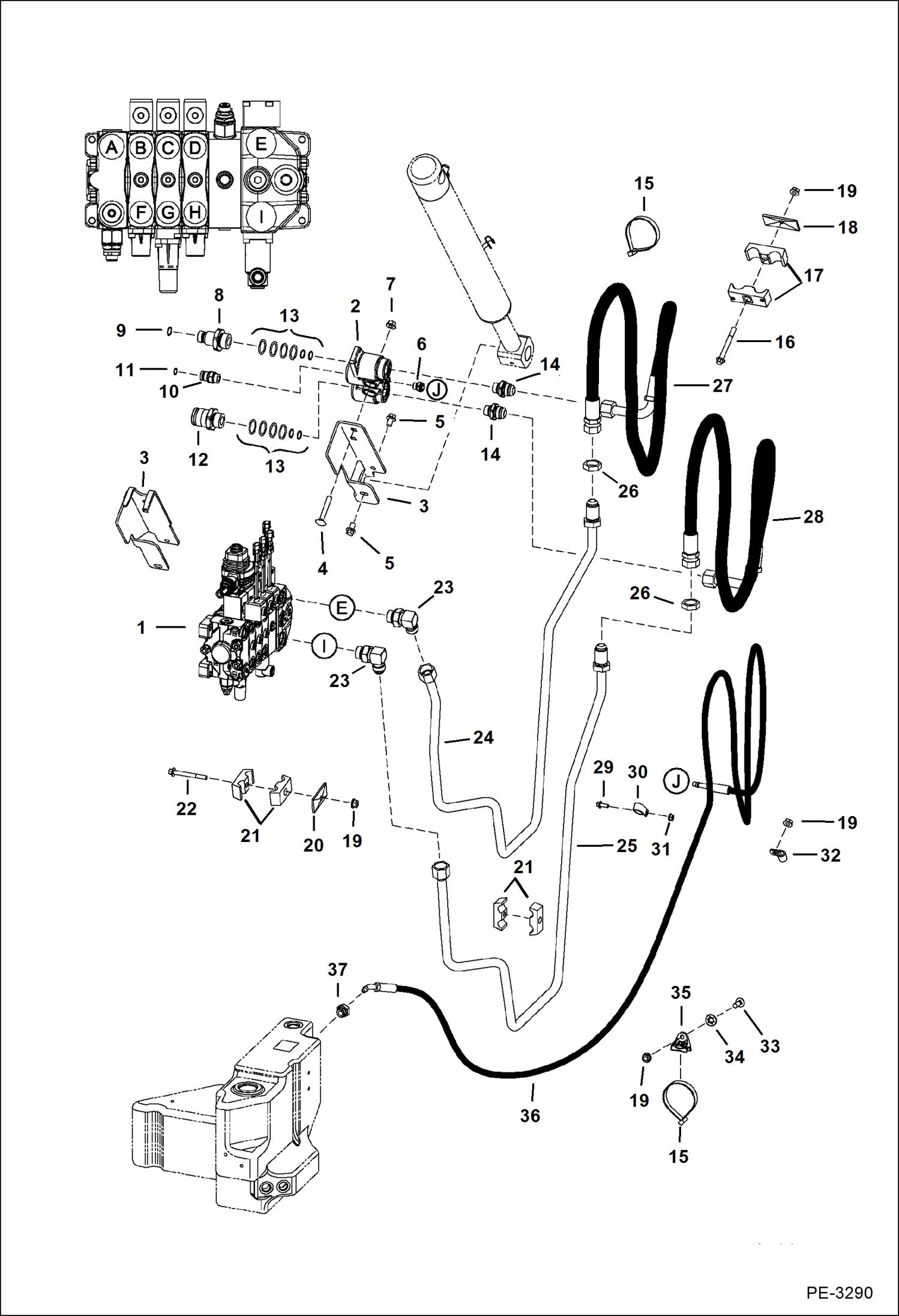 Схема запчастей Bobcat 5600 - HYDRAULIC CIRCUITRY (Standard & High Flow Auxiliary) (A0W111001 - 16219) HYDRAULIC SYSTEM