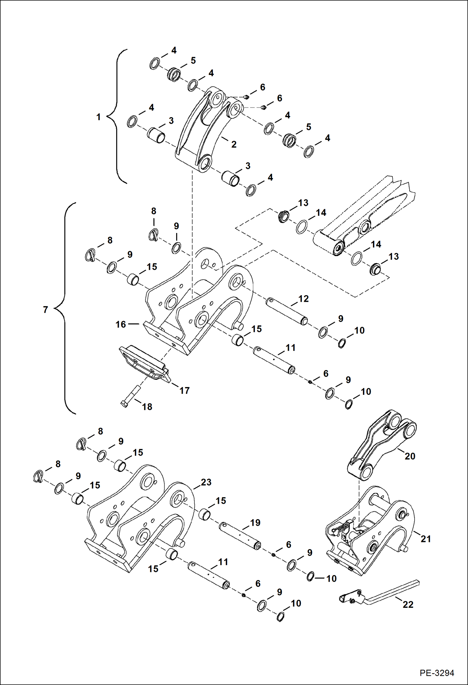 Схема запчастей Bobcat 325 - BUCKET LINK & X-CHANGE WORK EQUIPMENT