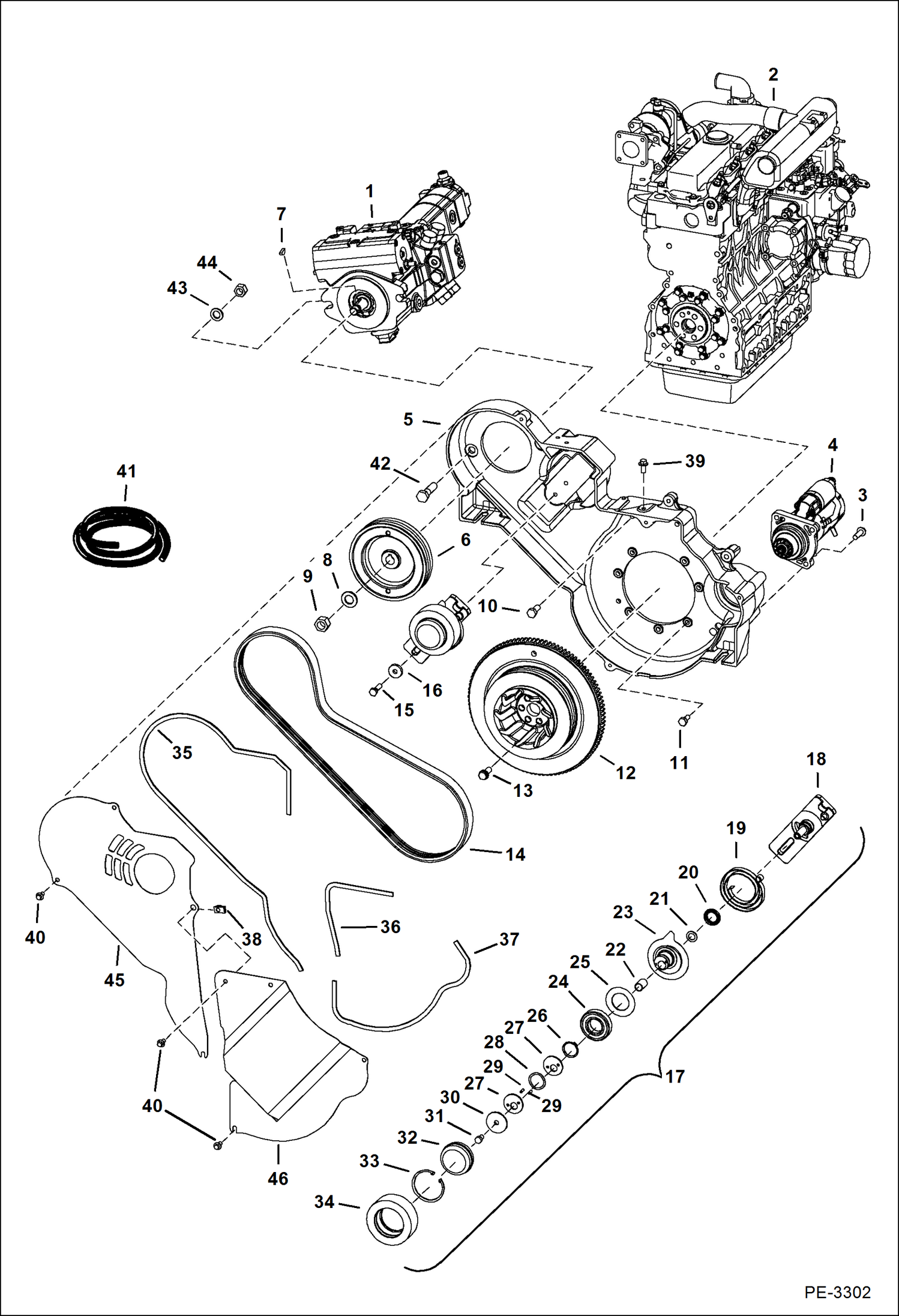 Схема запчастей Bobcat 5600 - ENGINE & ATTACHING PARTS (Drive Belt, Hyd.) POWER UNIT