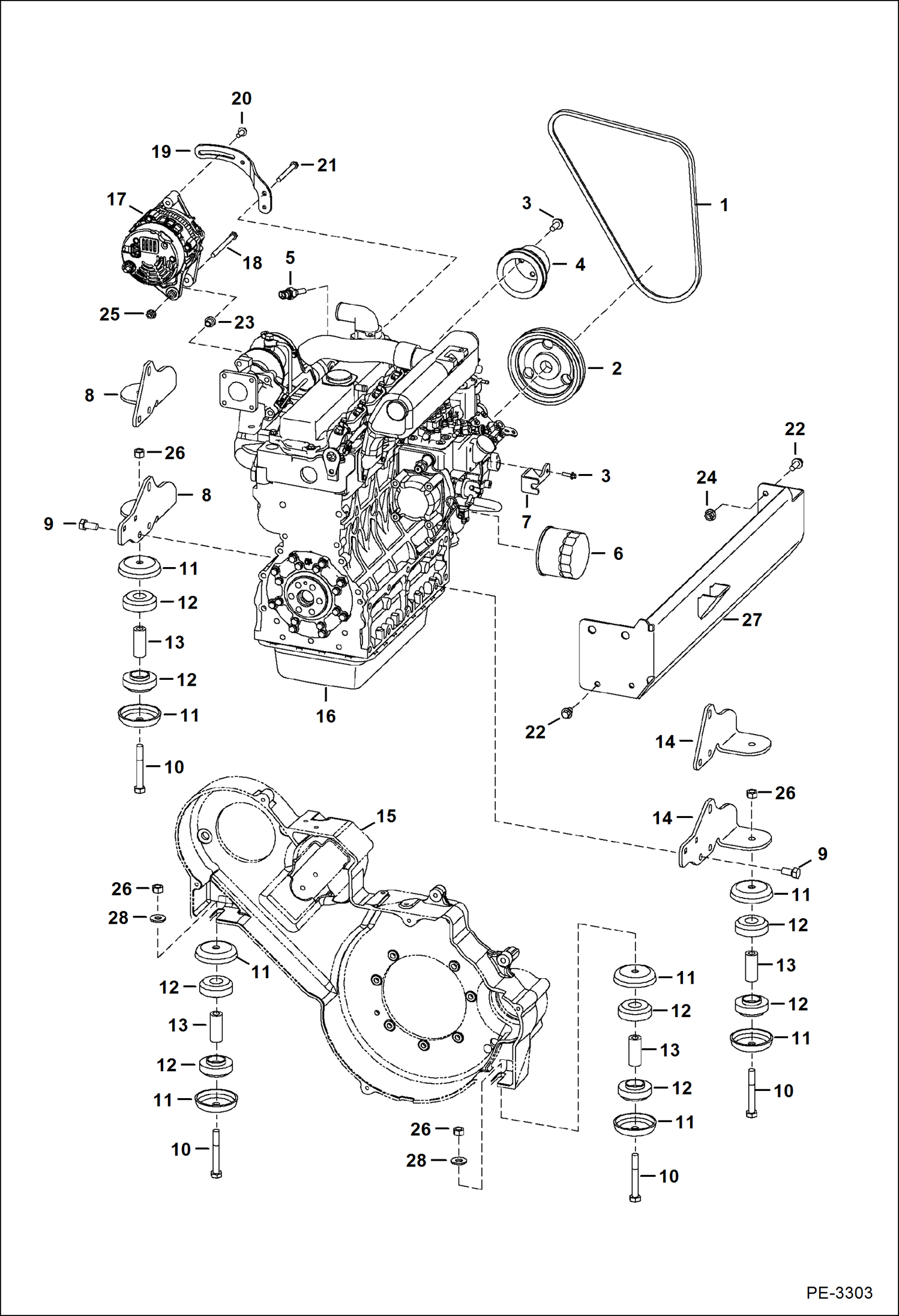 Схема запчастей Bobcat 5600 - ENGINE & ATTACHING PARTS (Belt Drive, Alt. & Mounts) POWER UNIT