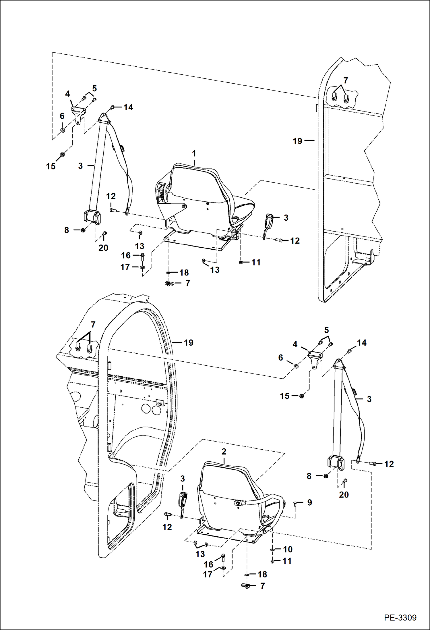 Схема запчастей Bobcat 5600 - OPERATOR CAB (Seats) MAIN FRAME