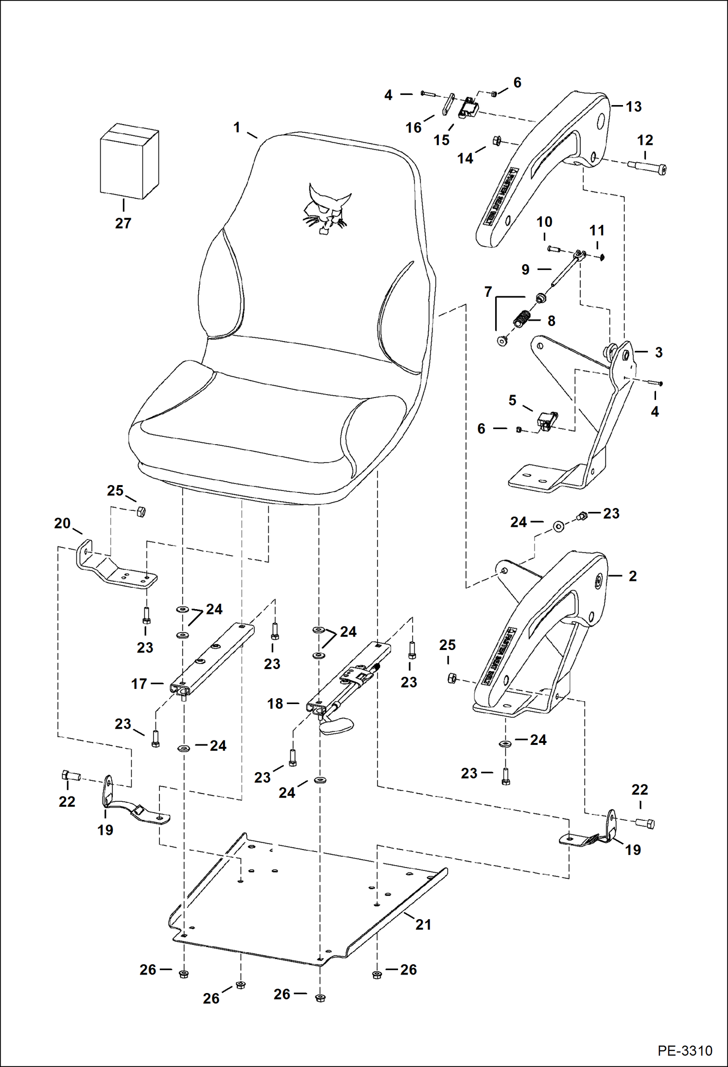 Схема запчастей Bobcat 5600 - STATIC SEAT (Driver) MAIN FRAME