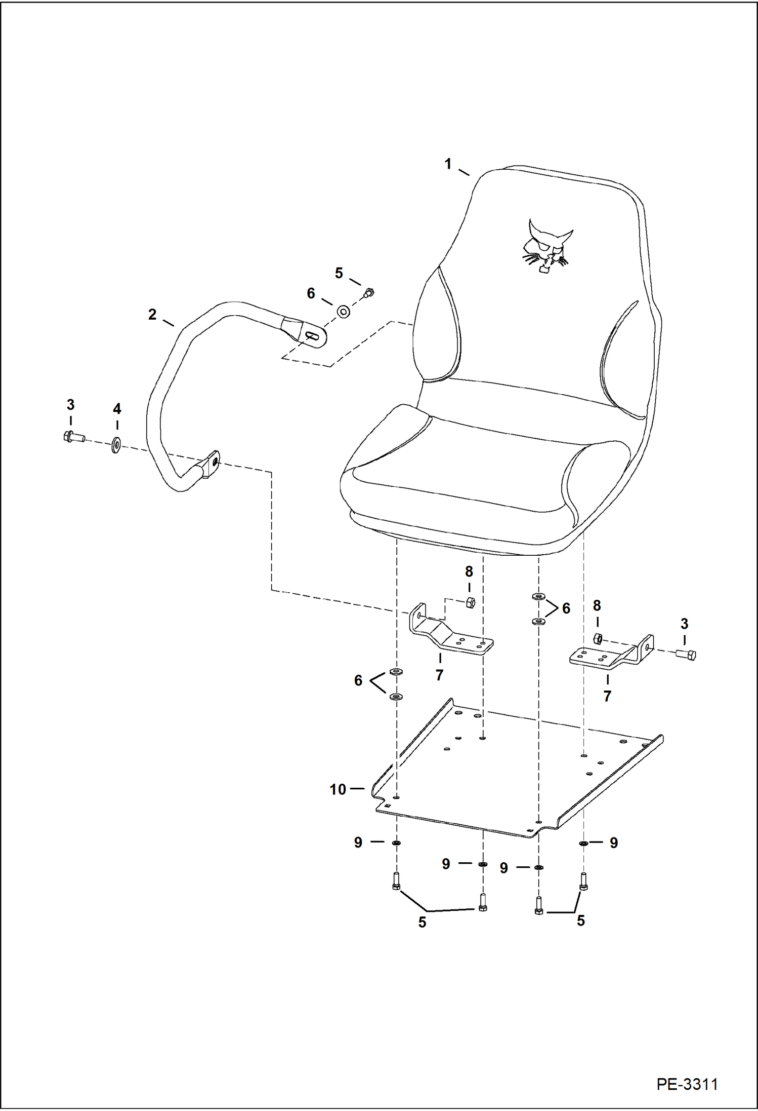 Схема запчастей Bobcat 5600 - STATIC SEAT (Passenger) MAIN FRAME