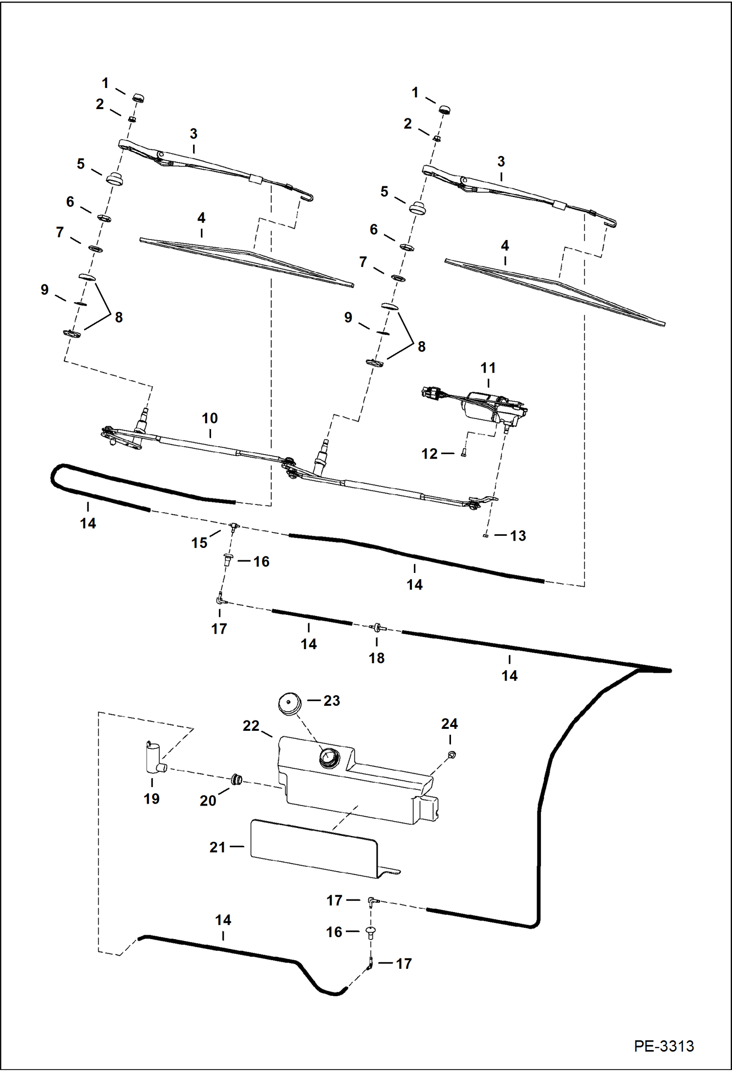 Схема запчастей Bobcat 5600 - WIPER ASSEMBLY MAIN FRAME