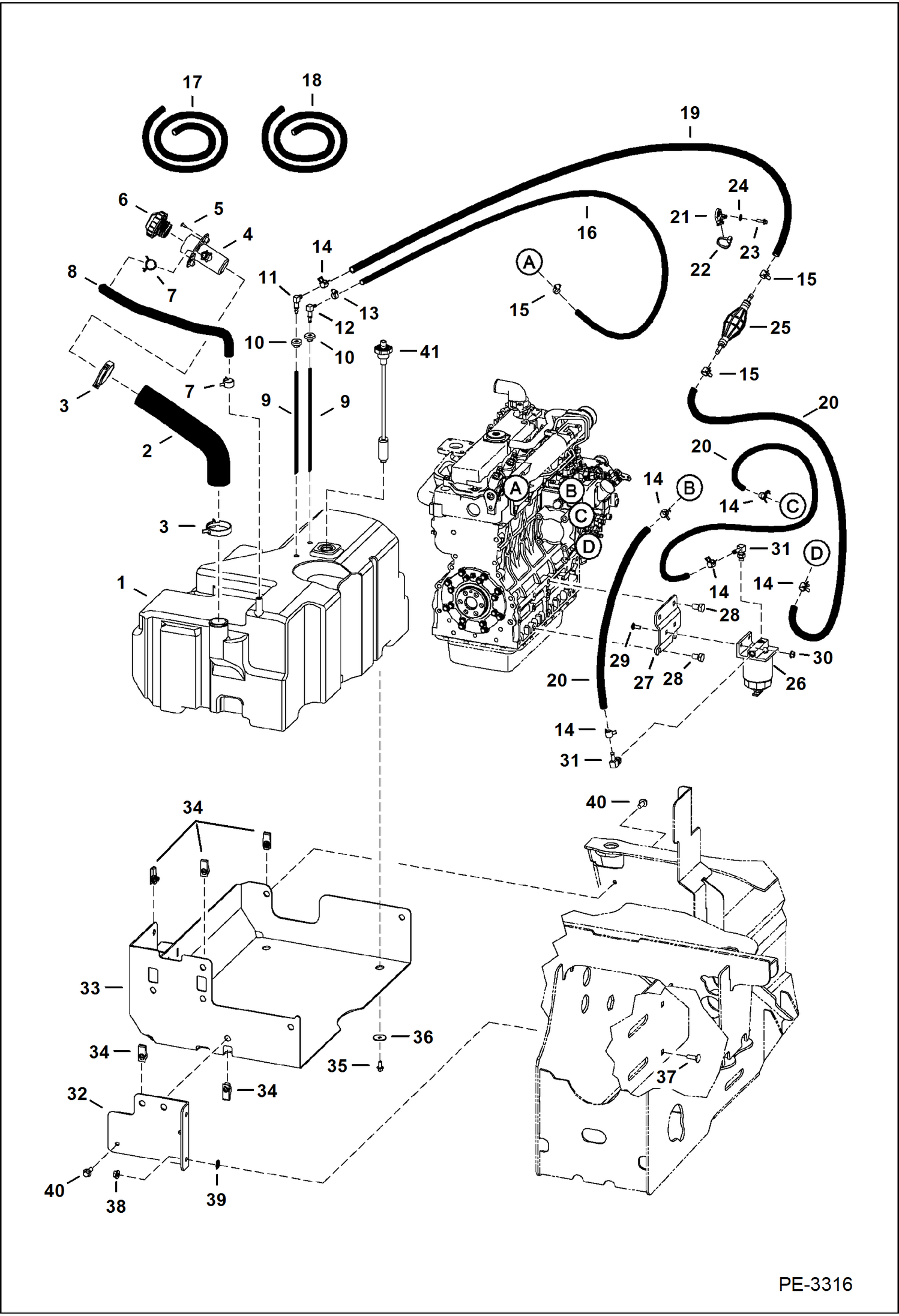 Схема запчастей Bobcat 5600 - FUEL SYSTEM MAIN FRAME