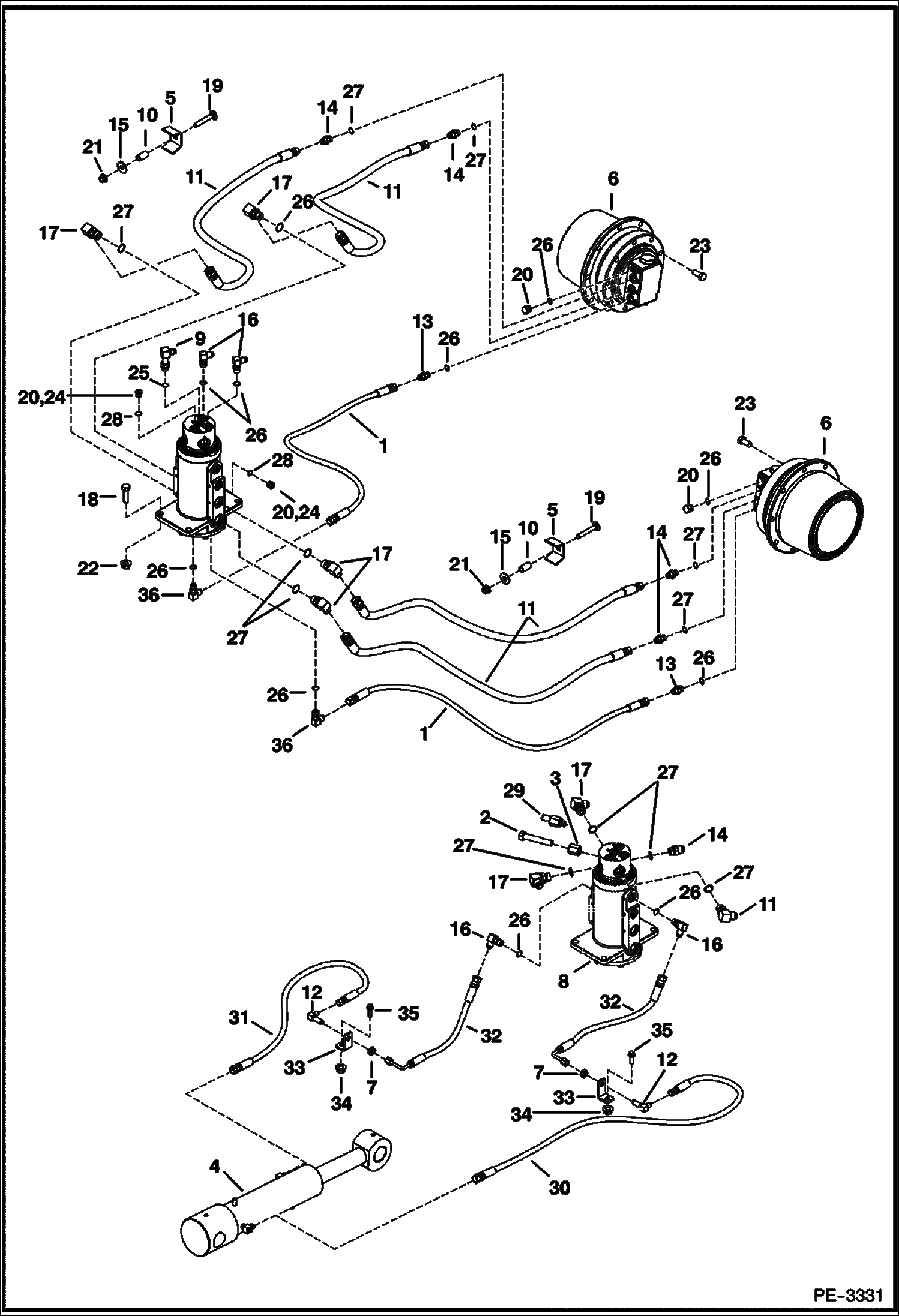 Схема запчастей Bobcat 325 - HYDRAULIC CIRCUITRY (Lower) HYDRAULIC SYSTEM