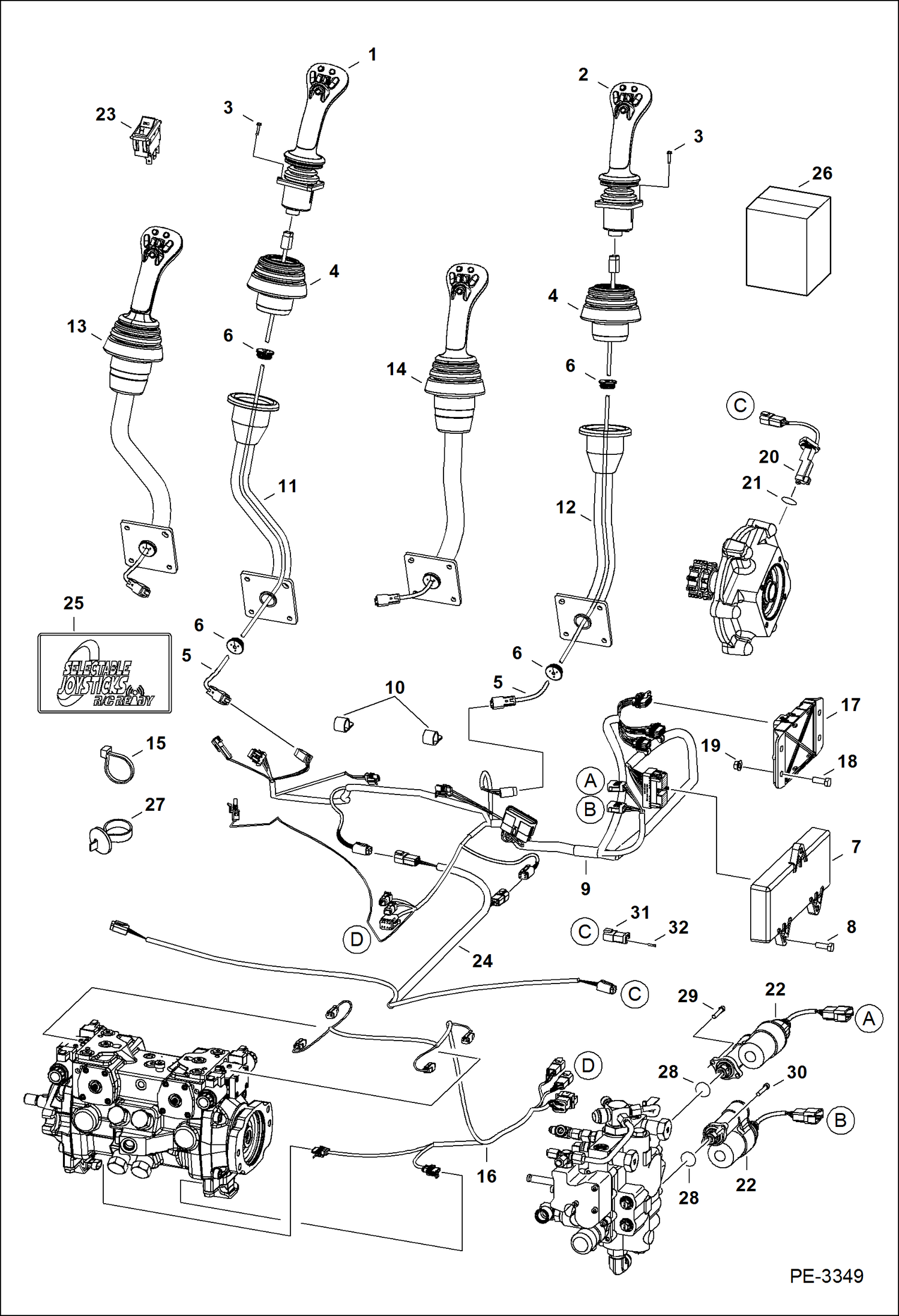 Схема запчастей Bobcat T-Series - CONTROLS ELECTRICAL (Selectable Joystick Controls) (S/N 529311001 - 11592, 531311001 - 11263) ELECTRICAL SYSTEM