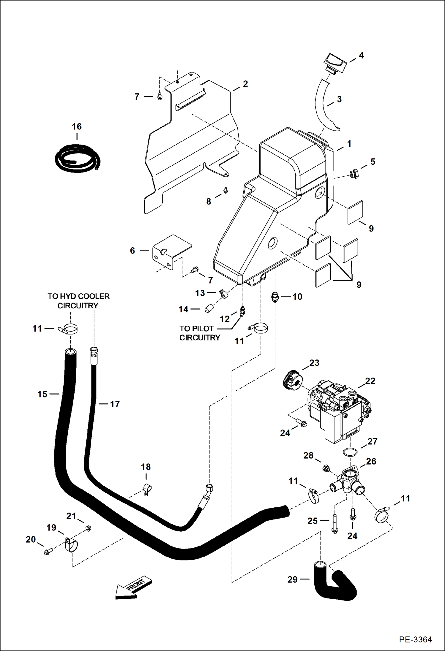 Схема запчастей Bobcat 331 - HYDRAULIC CIRCUITRY (Tank & Pump) (331) 234316877 & Above, (331E) 234413319 & Above, (334) 234515533 & Above HYDRAULIC SYSTEM