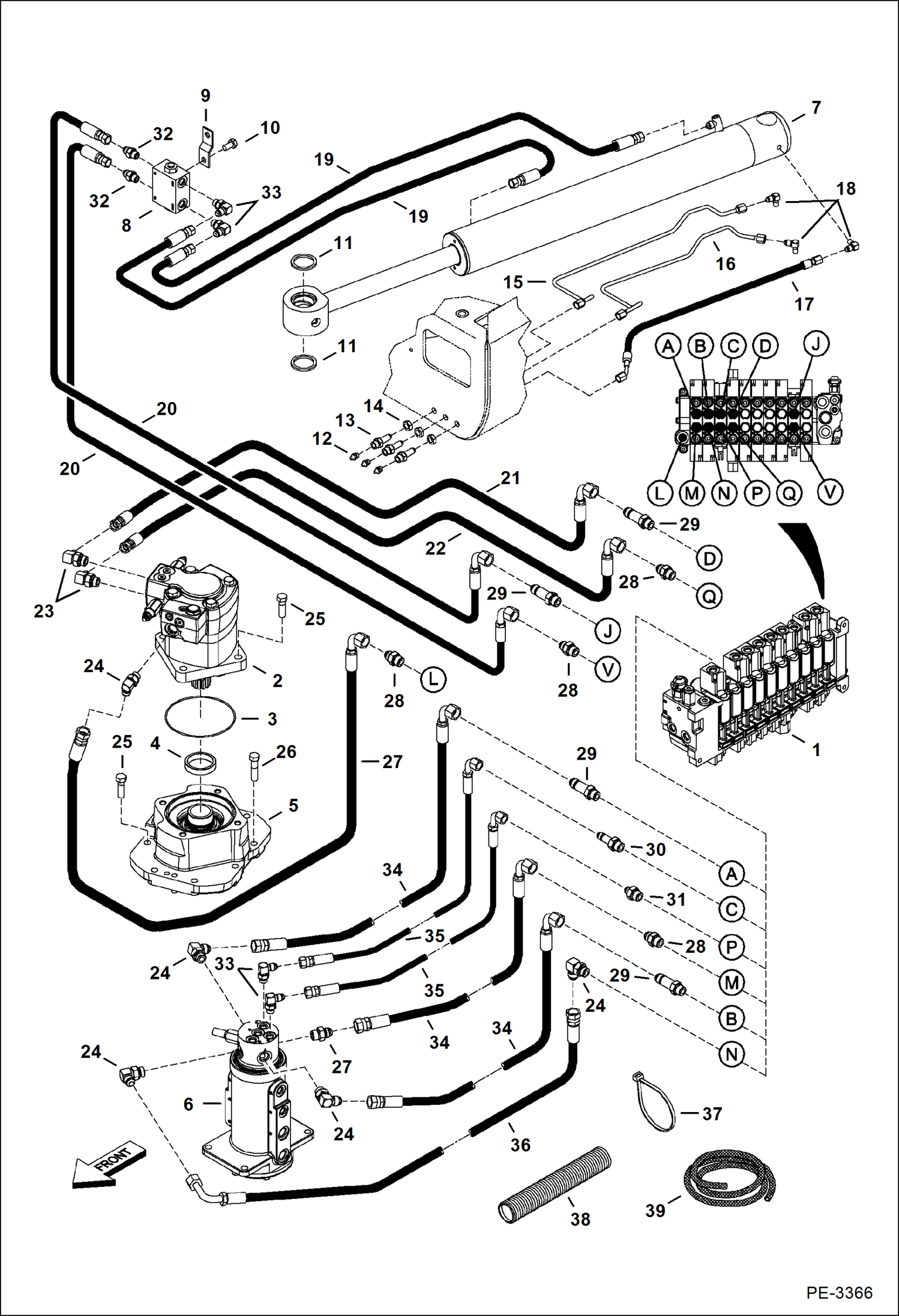 Схема запчастей Bobcat 331 - HYDRAULIC CIRCUITRY (Upper/Swing) (S/N) (331) 234313000-234316876, (331E) 234412000-234413318, (334) 234513000-234515532 HYDRAULIC SYSTEM