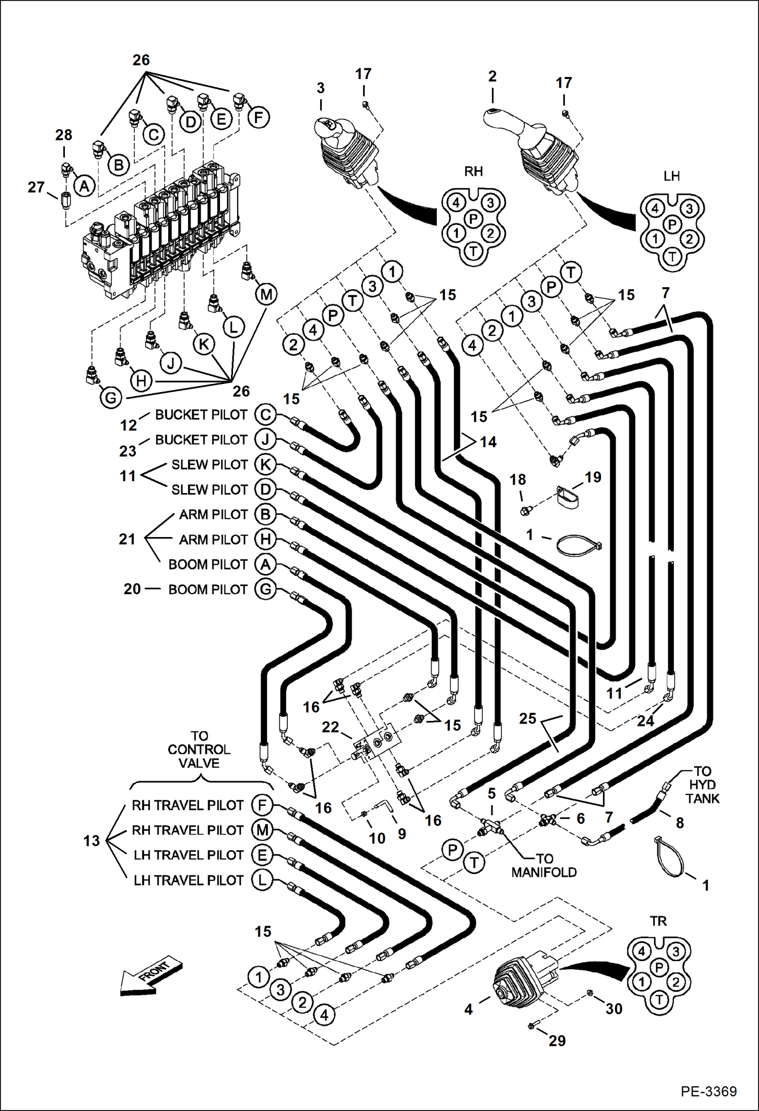 Схема запчастей Bobcat 331 - HYDRAULIC CIRCUITRY (Pilot ISO/STD) (S/N) (331) 234313000-234316876, (331E) 234412000-234413318, (334) 234513000-234515532 HYDRAULIC SYSTEM