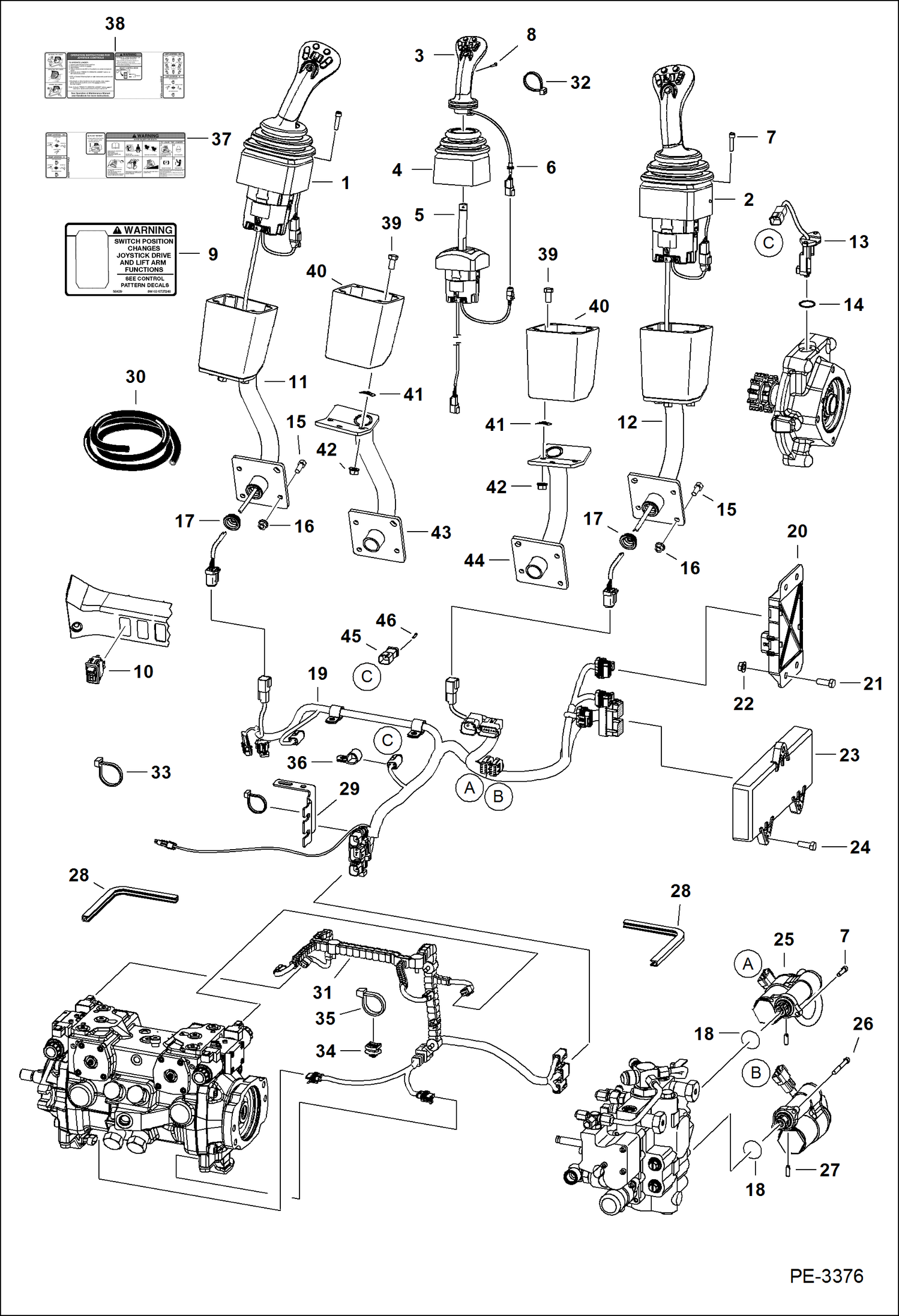 Схема запчастей Bobcat A-Series - CONTROLS ELECTRICAL (Selectable Joystick Controls) (S/N A5GW20001 & Above, A5GY20001 & Above) ELECTRICAL SYSTEM