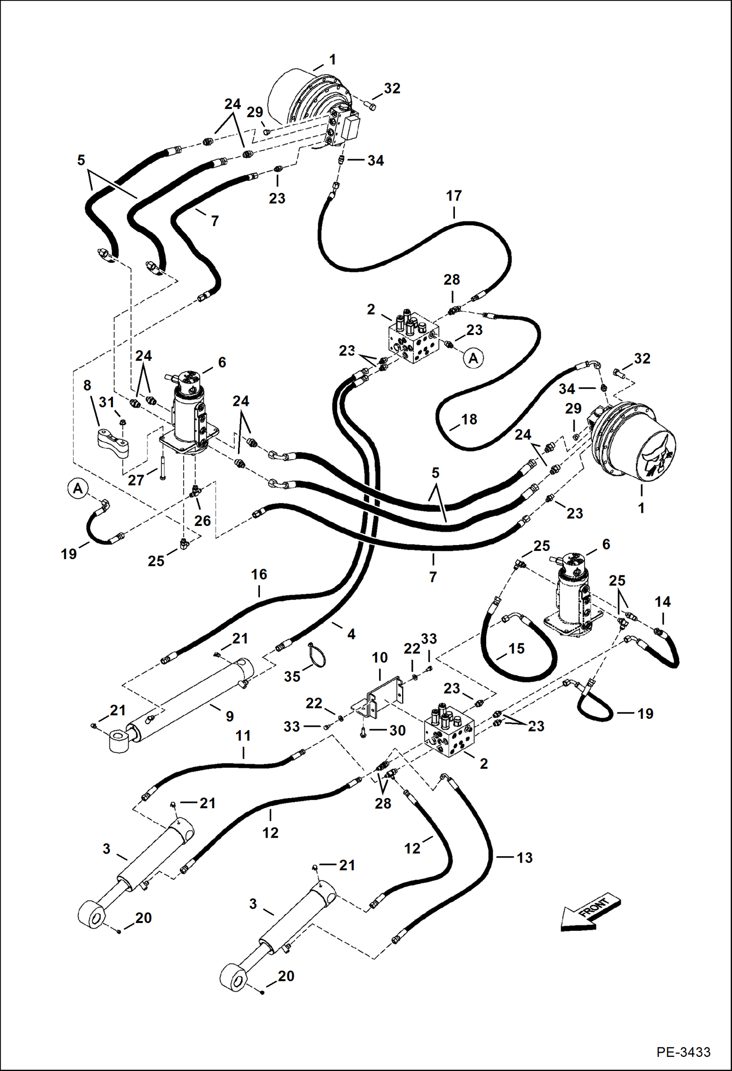 Схема запчастей Bobcat 335 - HYDRAULIC CIRCUITRY (Lower)(W/Angle Blade Option) HYDRAULIC SYSTEM