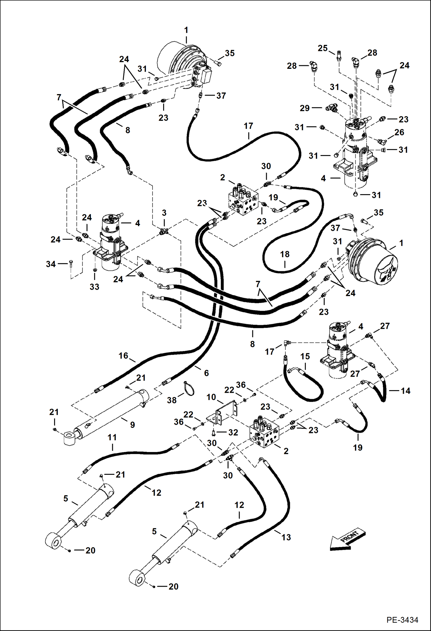 Схема запчастей Bobcat 430 - HYDRAULIC CIRCUITRY (Lower)(W/Angle Blade Option) HYDRAULIC SYSTEM