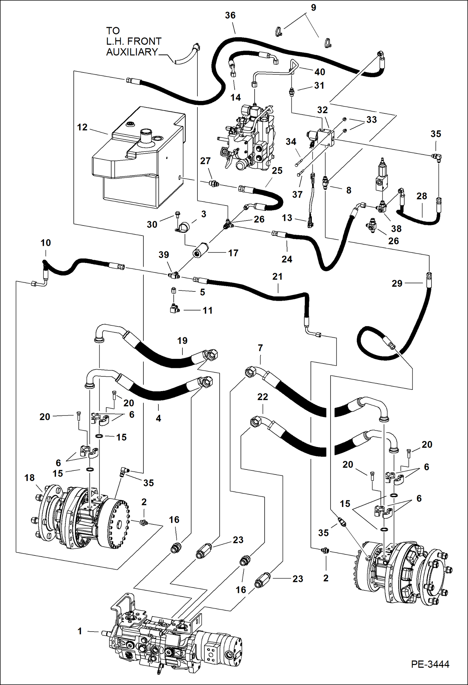 Схема запчастей Bobcat T-Series - HYDROSTATIC CIRCUITRY (W/Motors) HYDROSTATIC SYSTEM