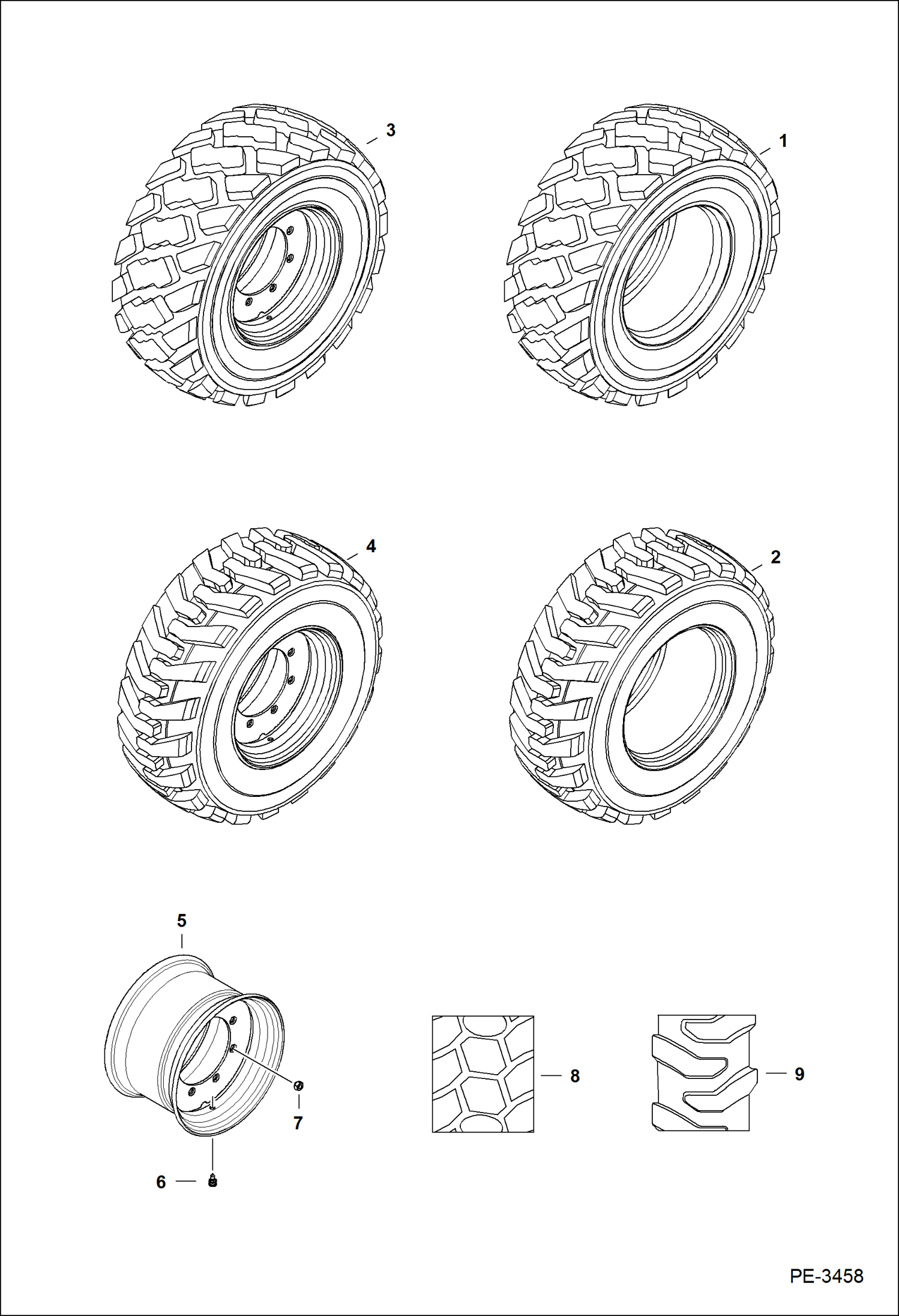 Схема запчастей Bobcat S-Series - TIRES & RIMS (Pneumatic Tire) ACCESSORIES & OPTIONS