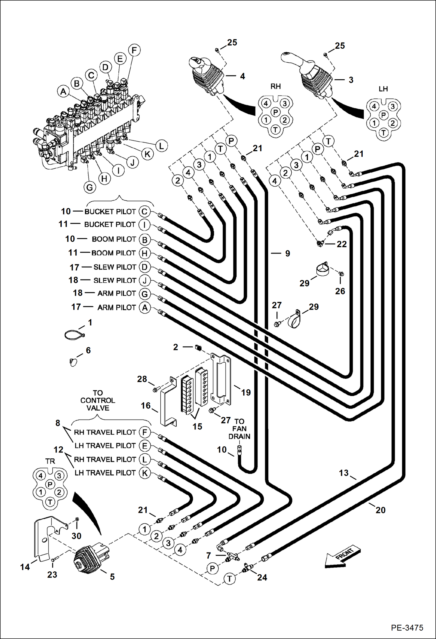 Схема запчастей Bobcat 435 - HYDRAULIC CIRCUITRY (Pilot) (S/N 5631 14000-14006, 15000 & Above) HYDRAULIC SYSTEM