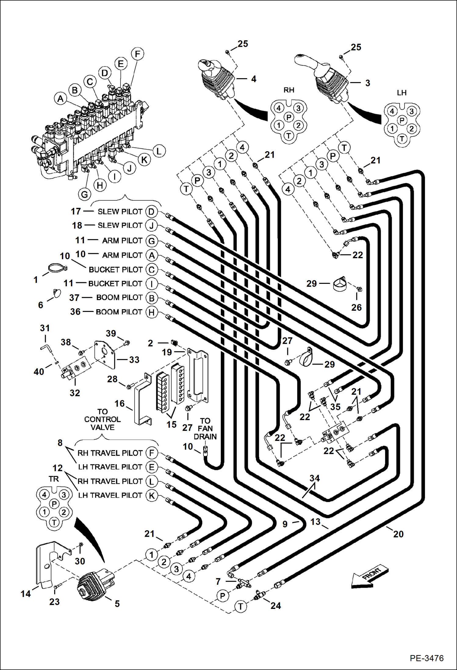 Схема запчастей Bobcat 435 - HYDRAULIC CIRCUITRY (Pilot ISO/STD) (S/N 5631 14000-14006, 15000 & Above) HYDRAULIC SYSTEM