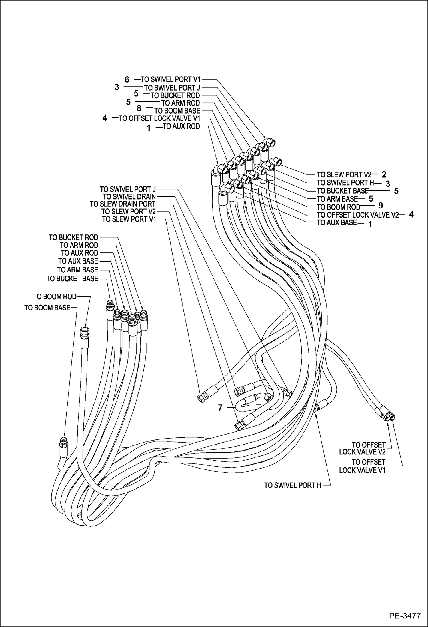 Схема запчастей Bobcat 435 - HYDRAULIC CIRCUITRY (Function Hoses) (S/N 5632 14000-14007, 15000 & Above) HYDRAULIC/HYDROSTATIC SYSTEM