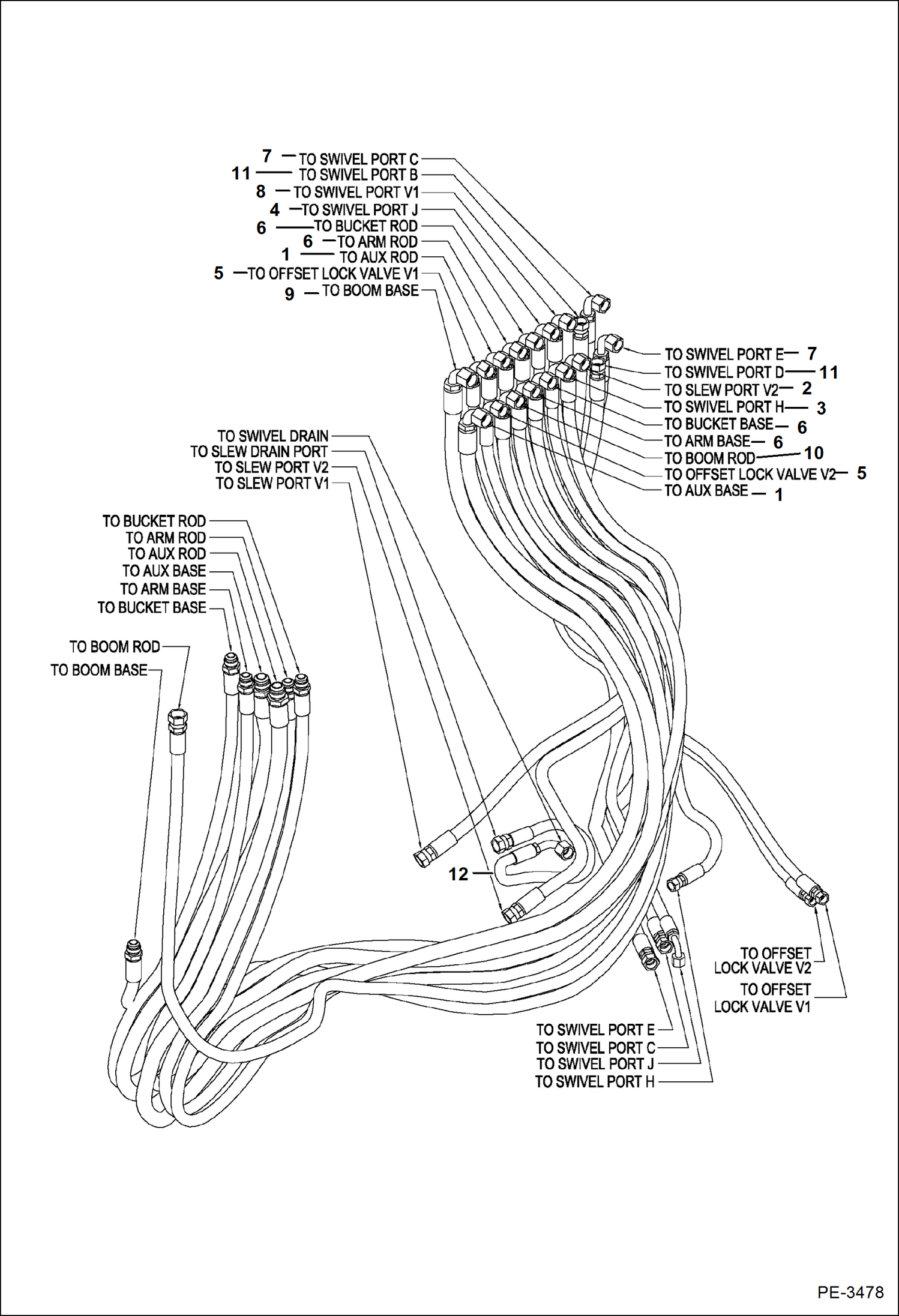 Схема запчастей Bobcat 435 - HYDRAULIC CIRCUITRY (Function Hoses) (S/N 5631 14000-14006, 15000 & Above) HYDRAULIC SYSTEM