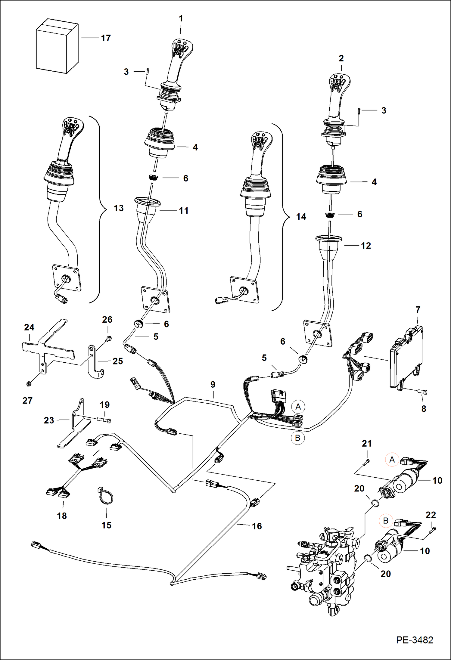 Схема запчастей Bobcat T-Series - CONTROLS ELECTRICAL (Selectable Joystick Controls) (S/N 525613001 & Above, 525712001 & Above) ELECTRICAL SYSTEM