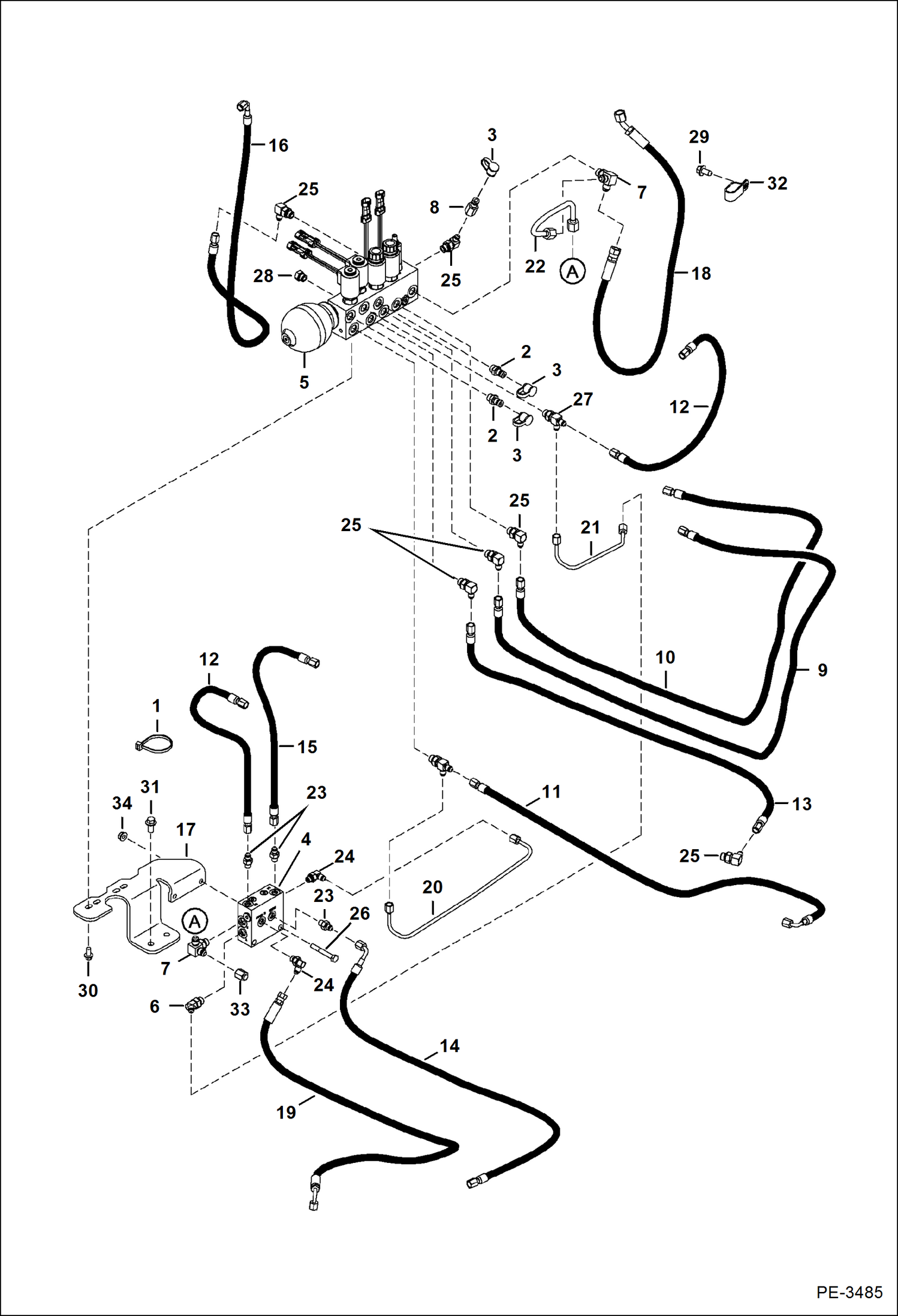 Схема запчастей Bobcat 435 - HYDRAULIC CIRCUITRY (Manifold) (S/N 5631 14000-14006, 15000 & Above) HYDRAULIC SYSTEM