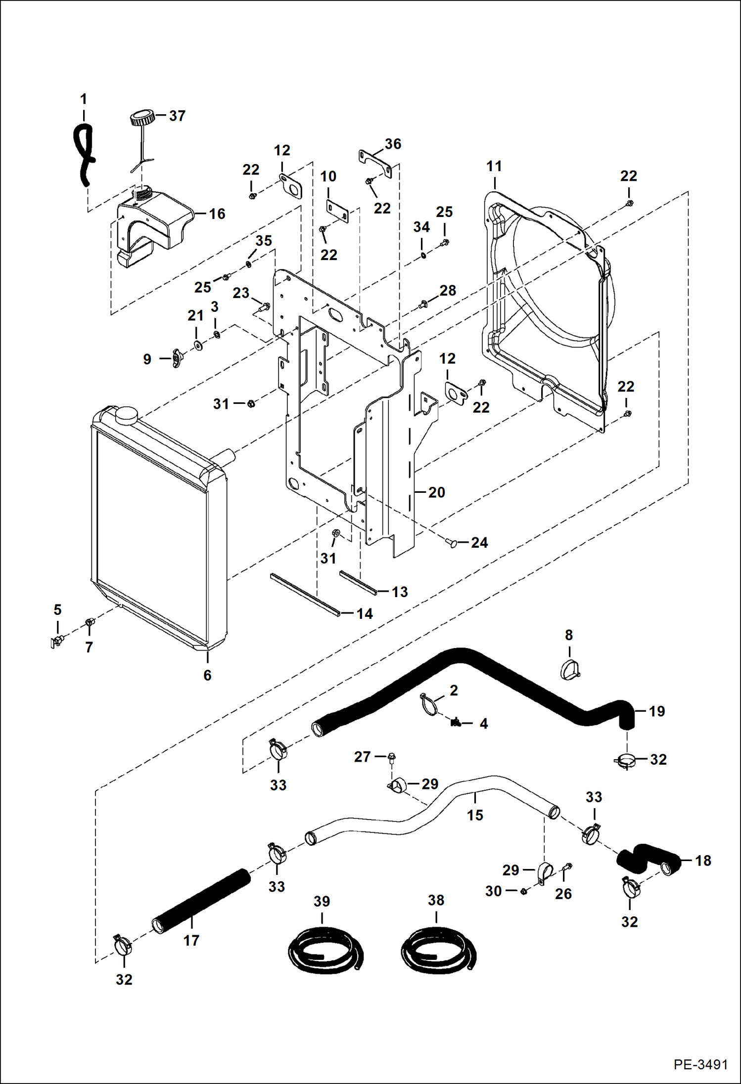 Схема запчастей Bobcat 430 - ENGINE & ATTACHING PARTS (Radiator Water Exchanger) POWER UNIT