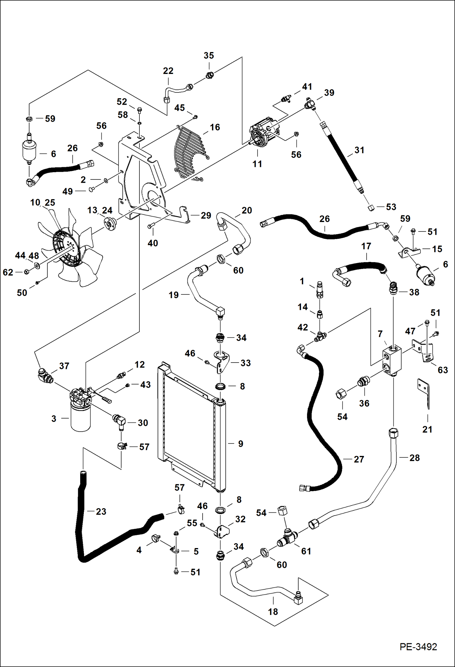 Схема запчастей Bobcat 435 - HYDRAULIC CIRCUITRY (Cooler/Filter) (S/N 5631 14000-14006, 15000 & Above) HYDRAULIC SYSTEM