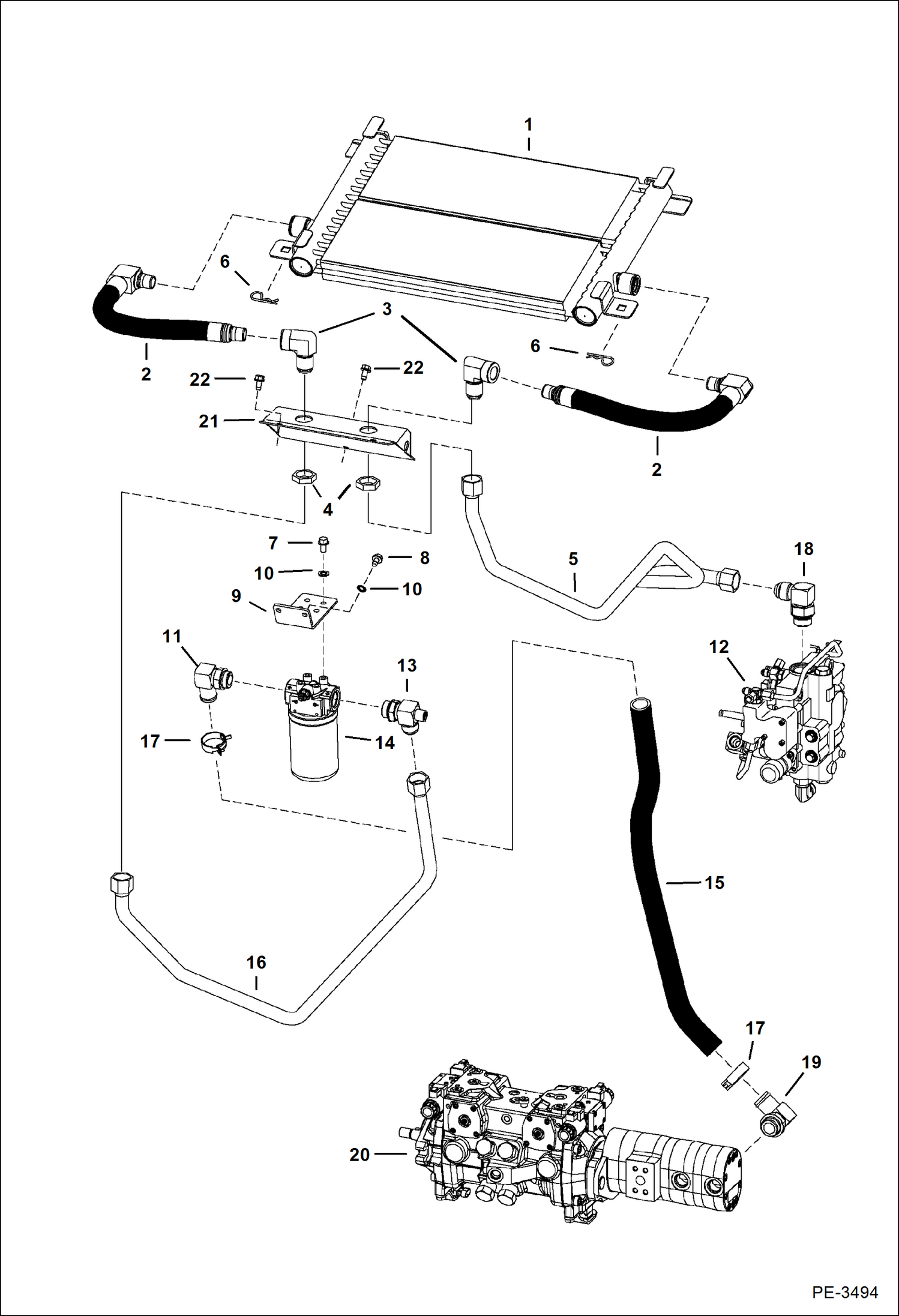 Схема запчастей Bobcat A-Series - HYDROSTATIC CIRCUITRY (W/Cooler) HYDROSTATIC SYSTEM